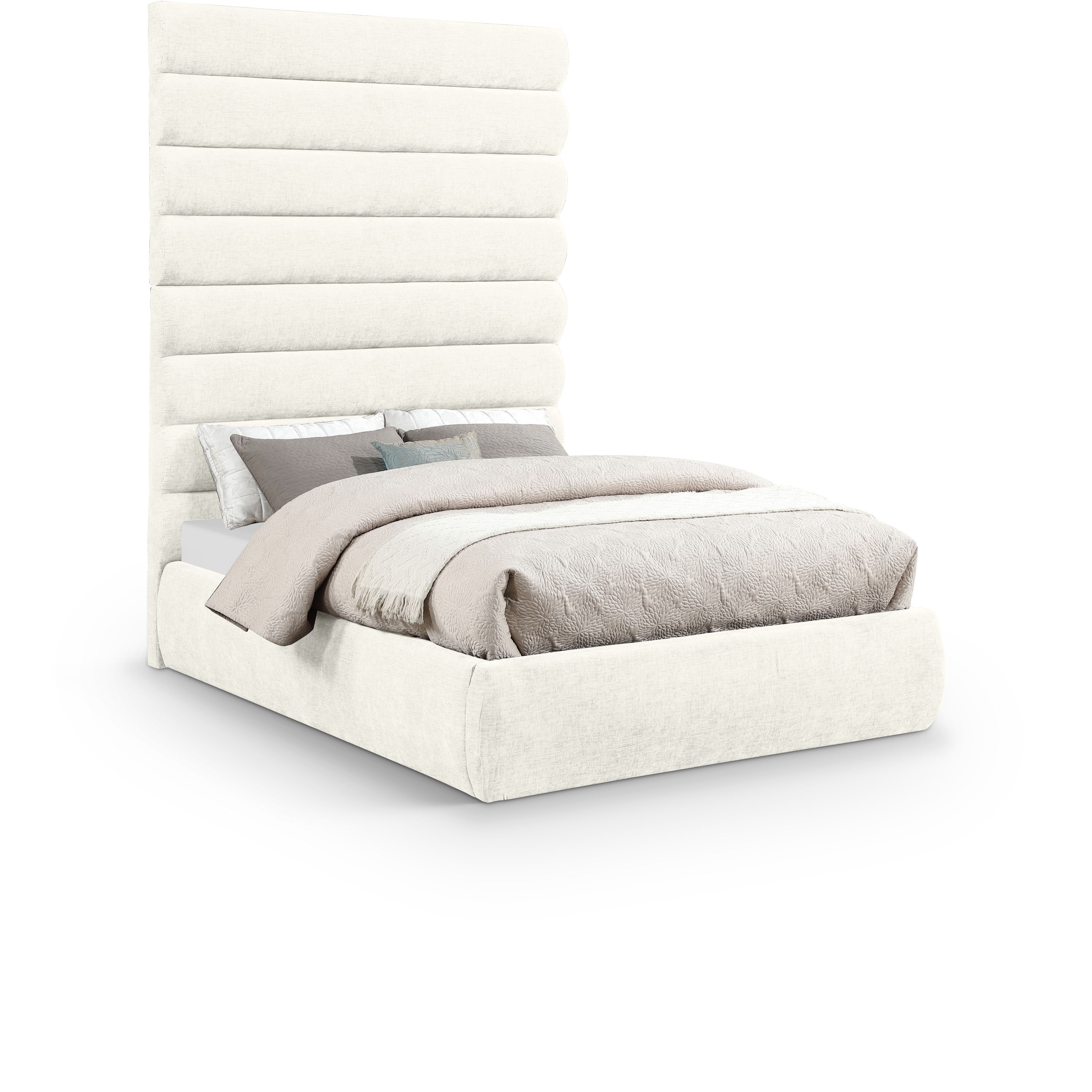 Adam - Chenille Fabric Full Bed With 89" Headboard - Cream