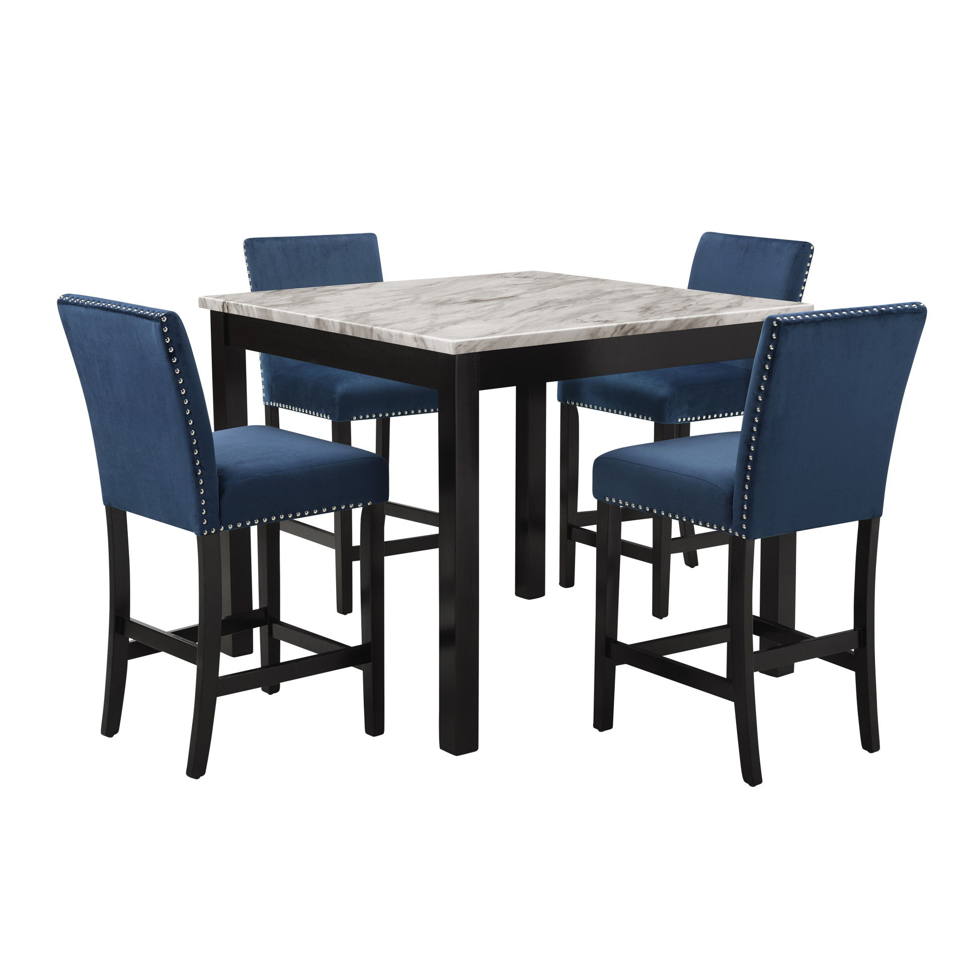 Celeste - 5 Piece Marble Finish Counter Dining Set (Table & 4 Chairs) - Blue