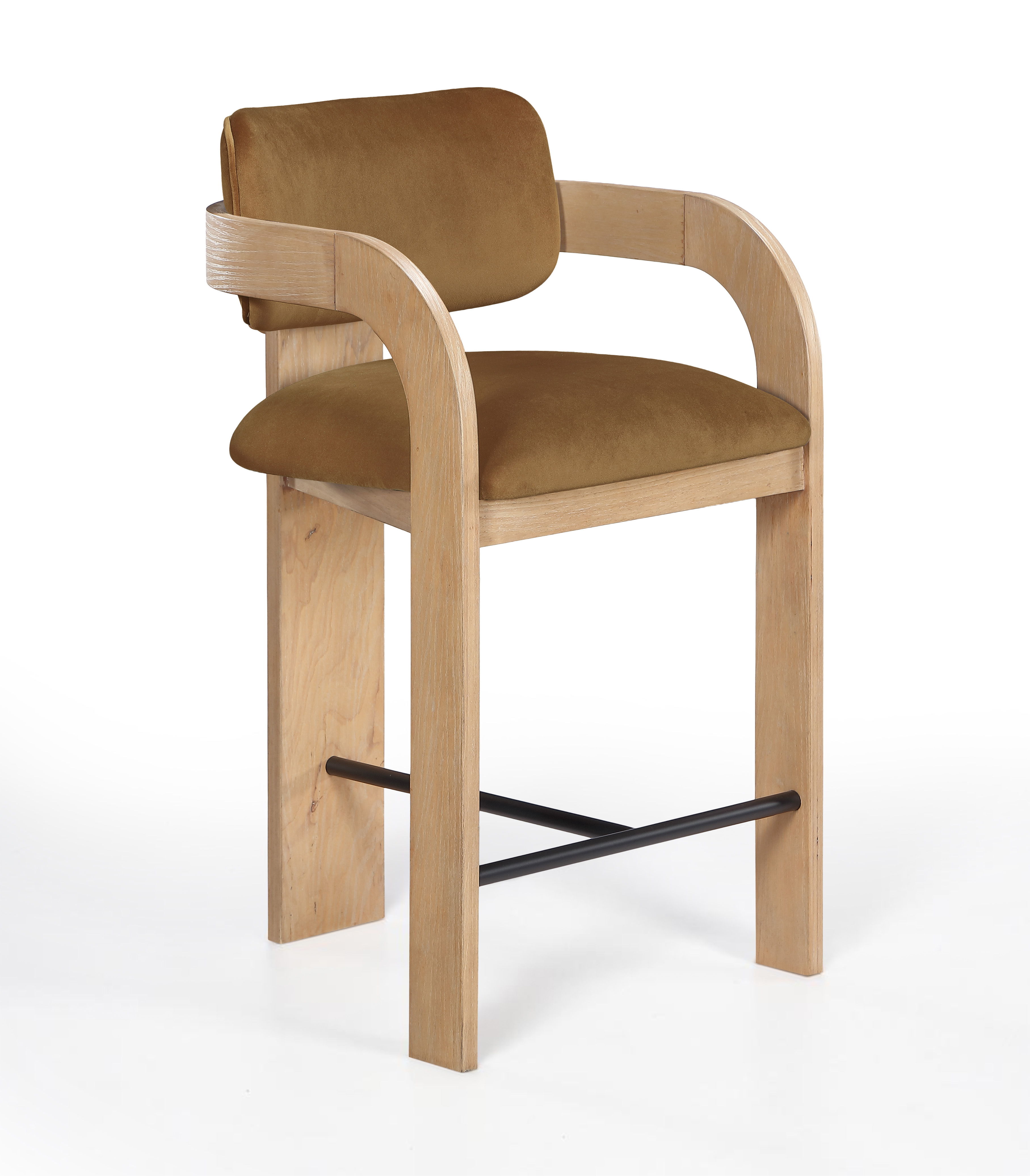 Cedra - Velvet Performance Fabric Upholstered Counter Stool - Saddle / Natural