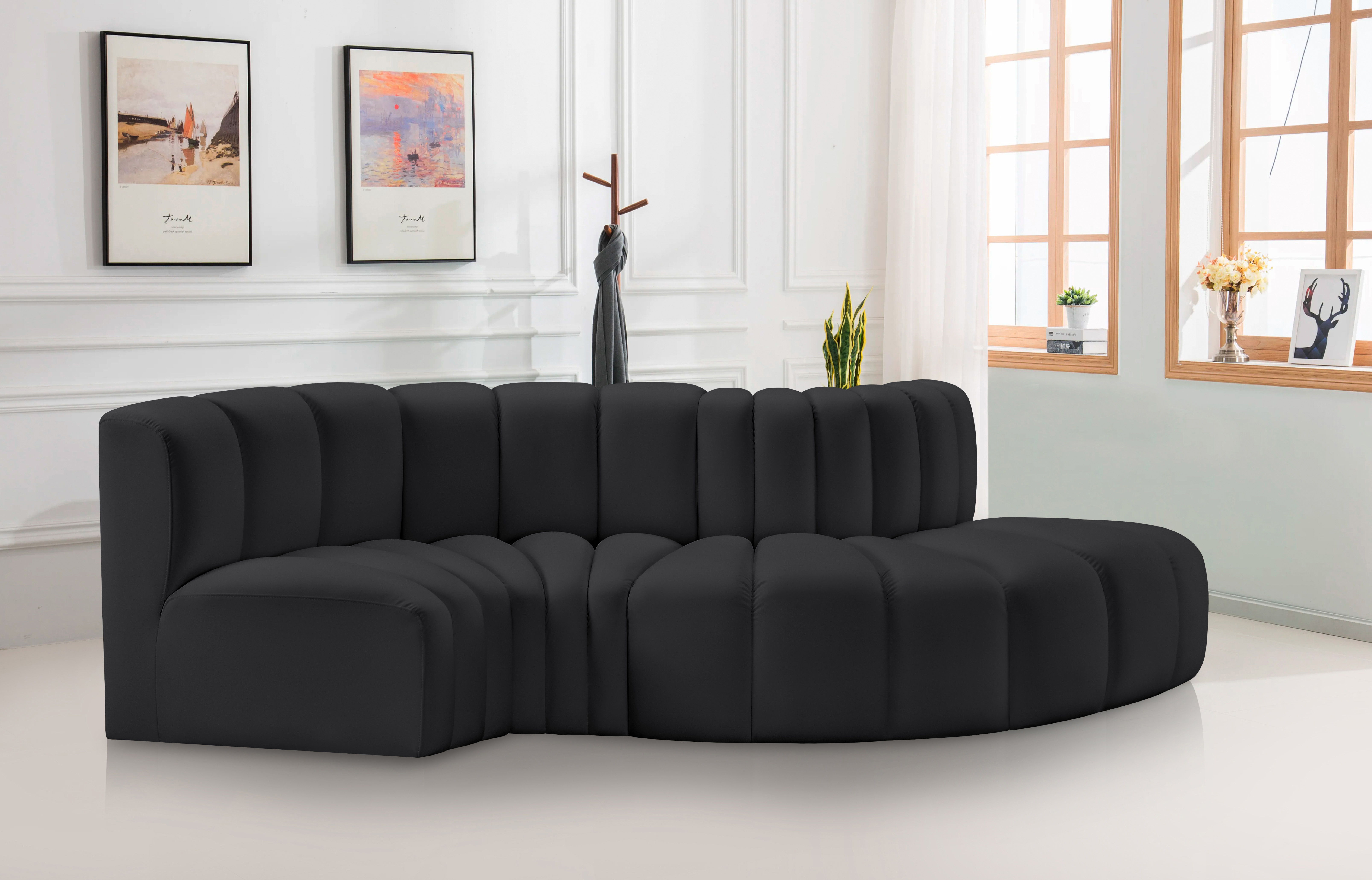 Arc - Faux Leather 4 Piece L-Shaped Modular Sofa - Black