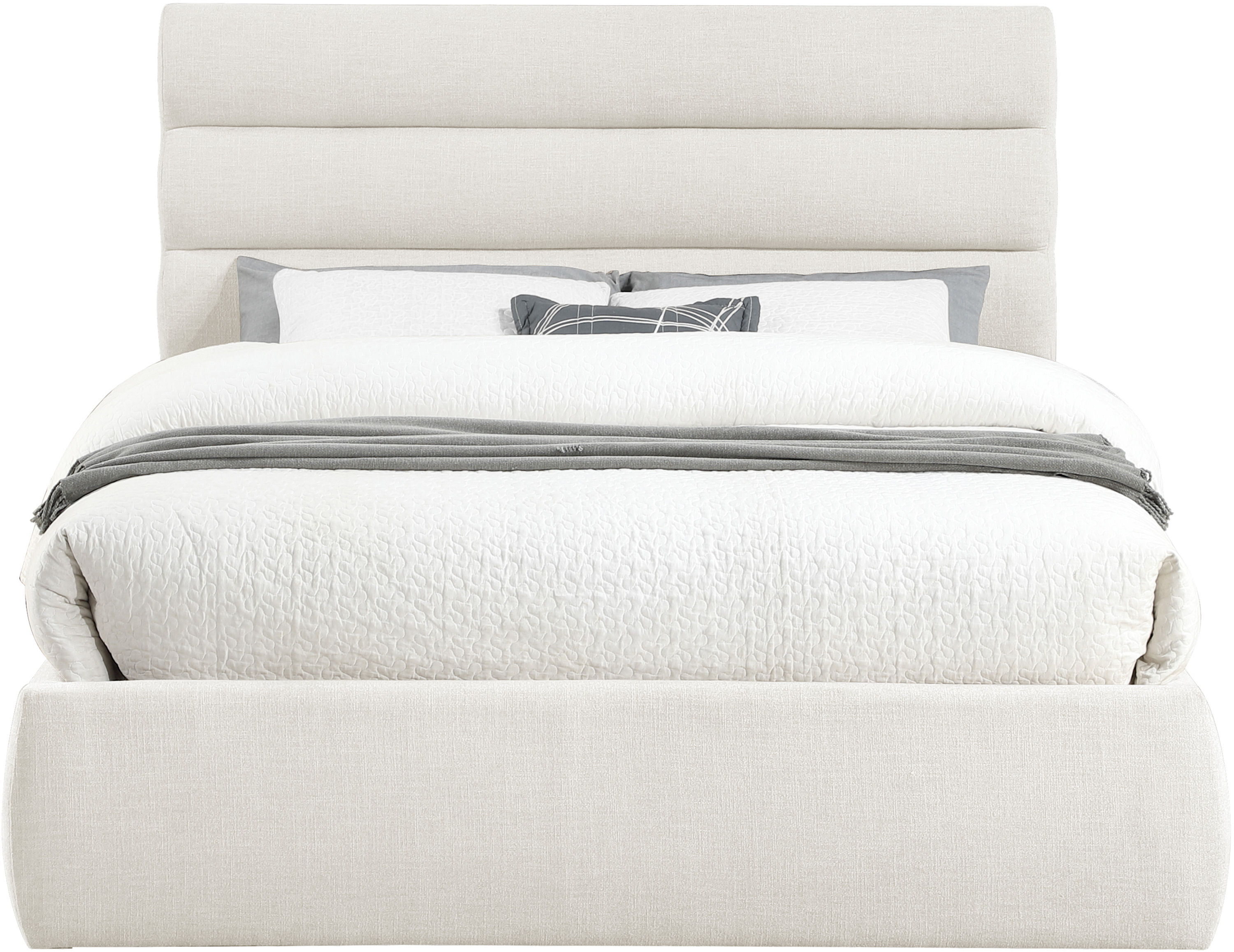 Adam - Linen Fabric Queen Bed With 52" Headboard - Cream