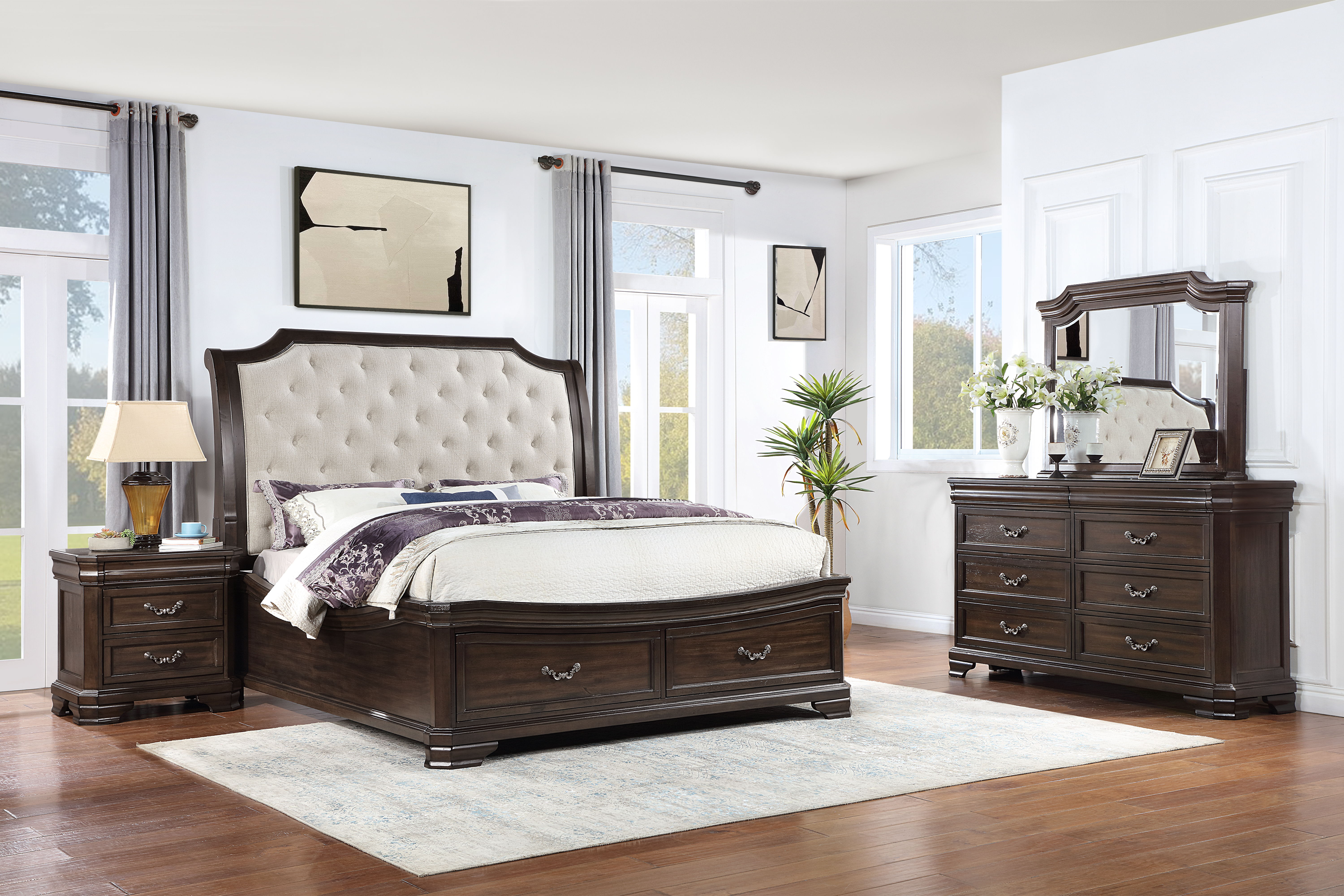 Lyndhurst - 6/0 Western King 4 Piece Bedroom Set (Bed, Dresser, Mirror, Nightstand) - Walnut
