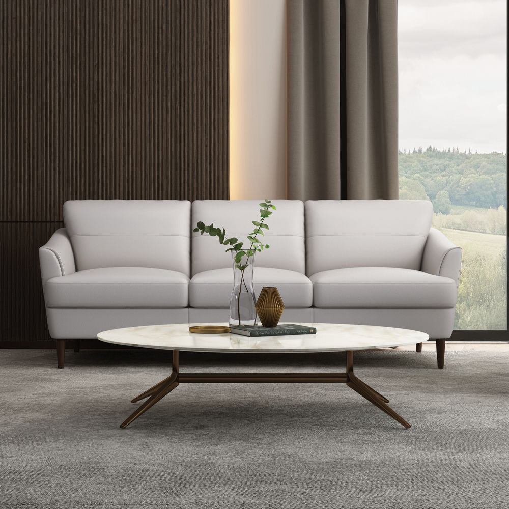 Helena - Sofa - Pearl Gray Leather, light gray