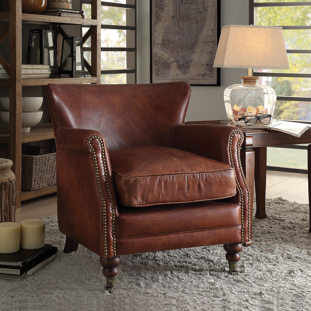 Leeds - Accent Chair - Vintage Dark Brown Top Grain Leather, dark brown, view 3