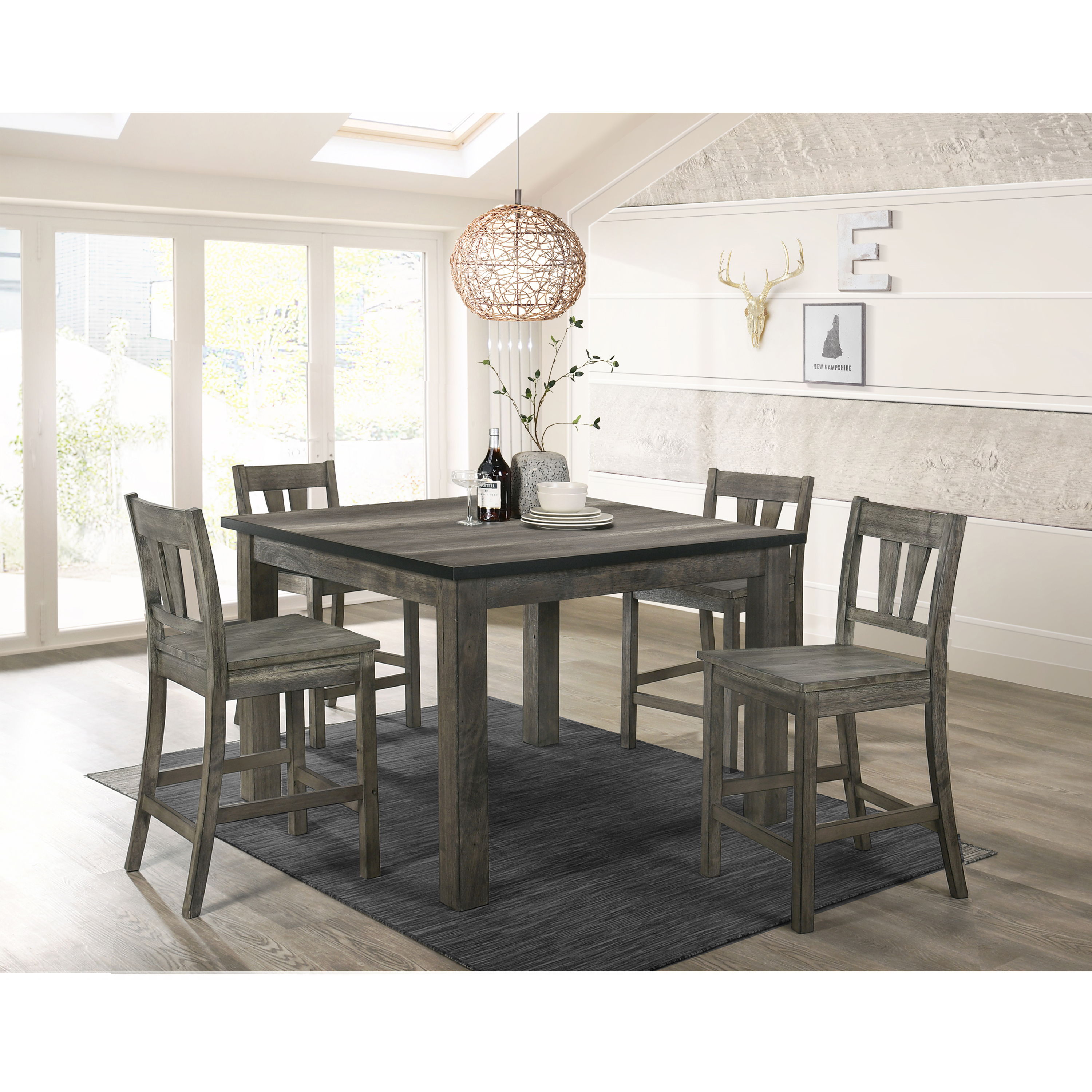 Nathan 5 Piece Counter Height Dining SetTable & Four Chairs Gray Oak New Lots Furniture