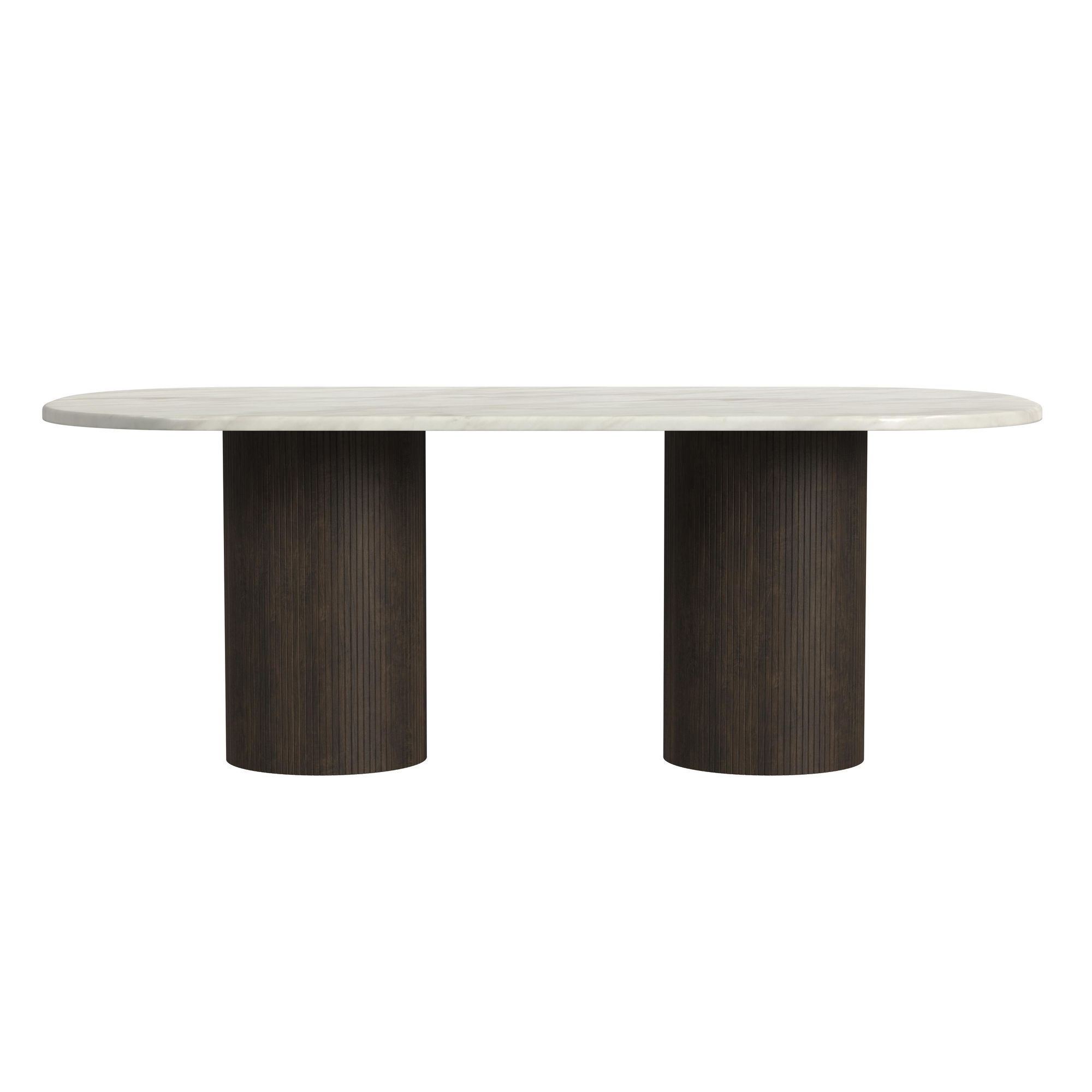 Sylvie - Oval Dining Table With Faux Marble Top - White / Dark Brown