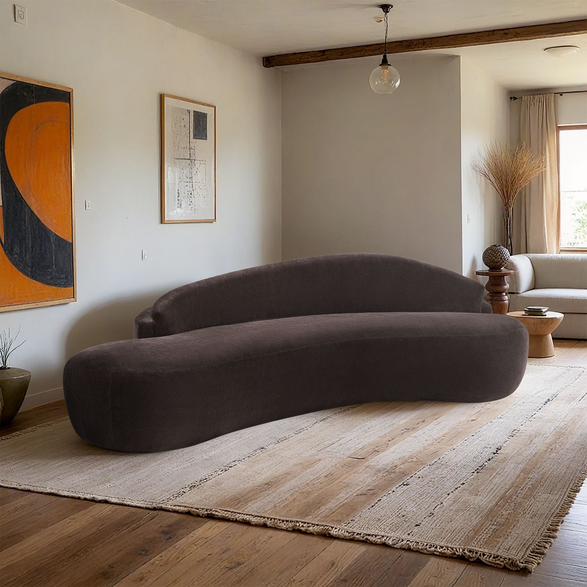 Caspian - Chenille Fabric 101" Upholstered Sofa - Brown