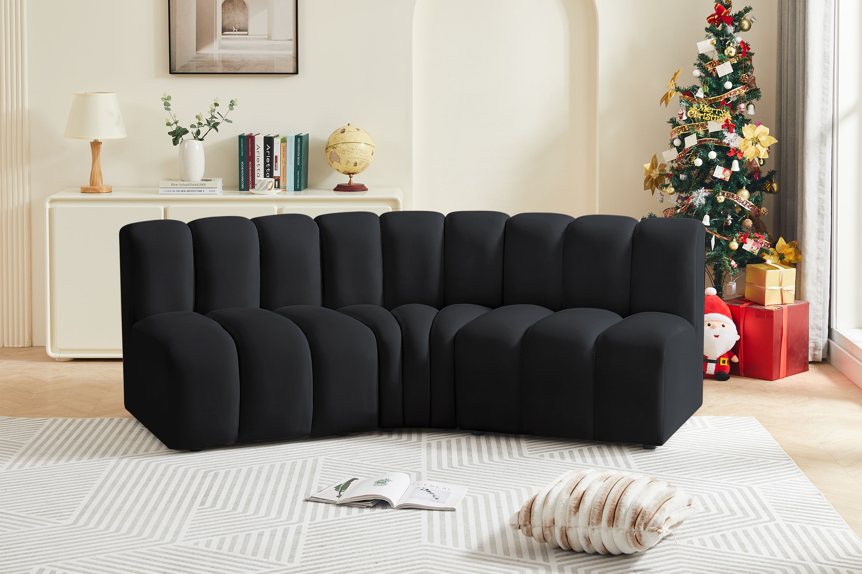 Arc - Velvet 3 Piece Modular Corner Sofa - Black