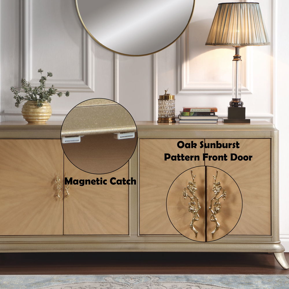 Dodie - Console Cabinet - Natural Oak Sunburst Pattern & Taupe Champaign, beige, view 5