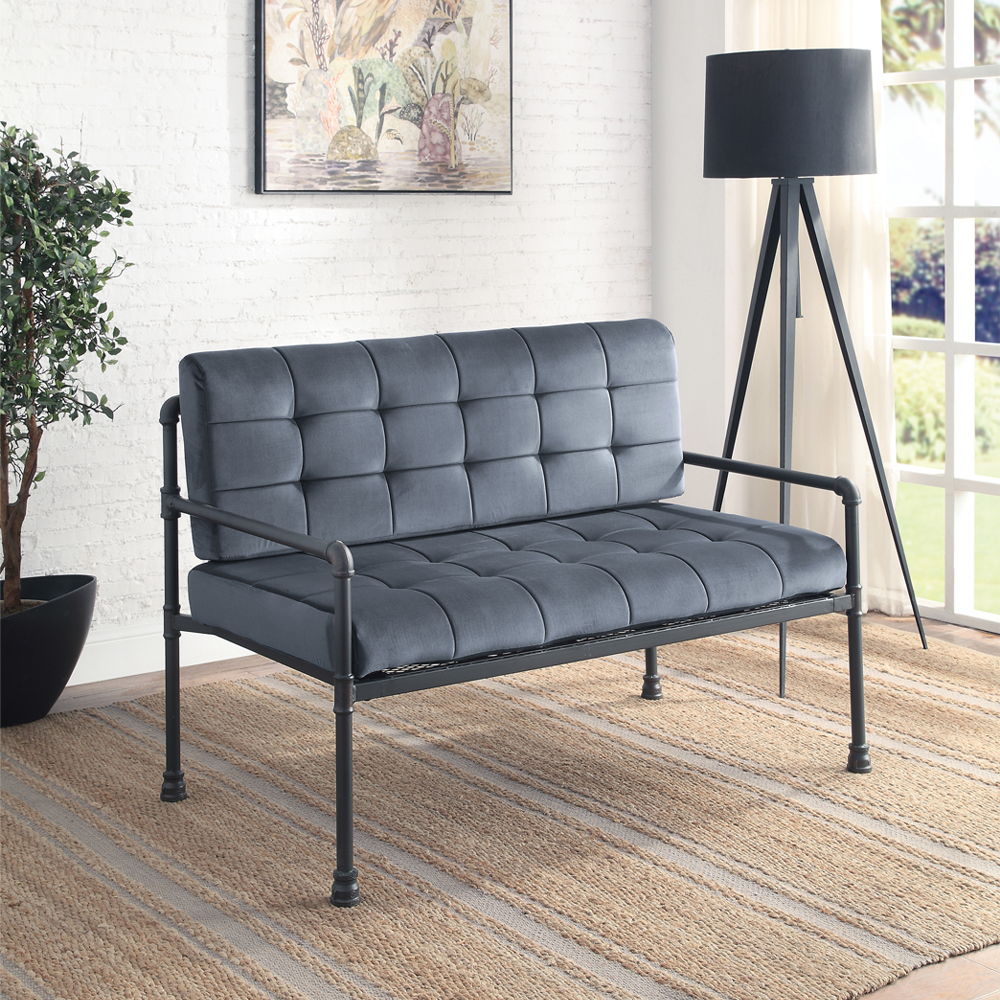 Brantley - Loveseat - Gray Velvet & Sandy Gray, dark gray
