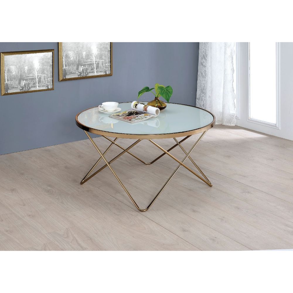 Valora - Coffee Table - Frosted Glass Top & Champagne, white, view 5