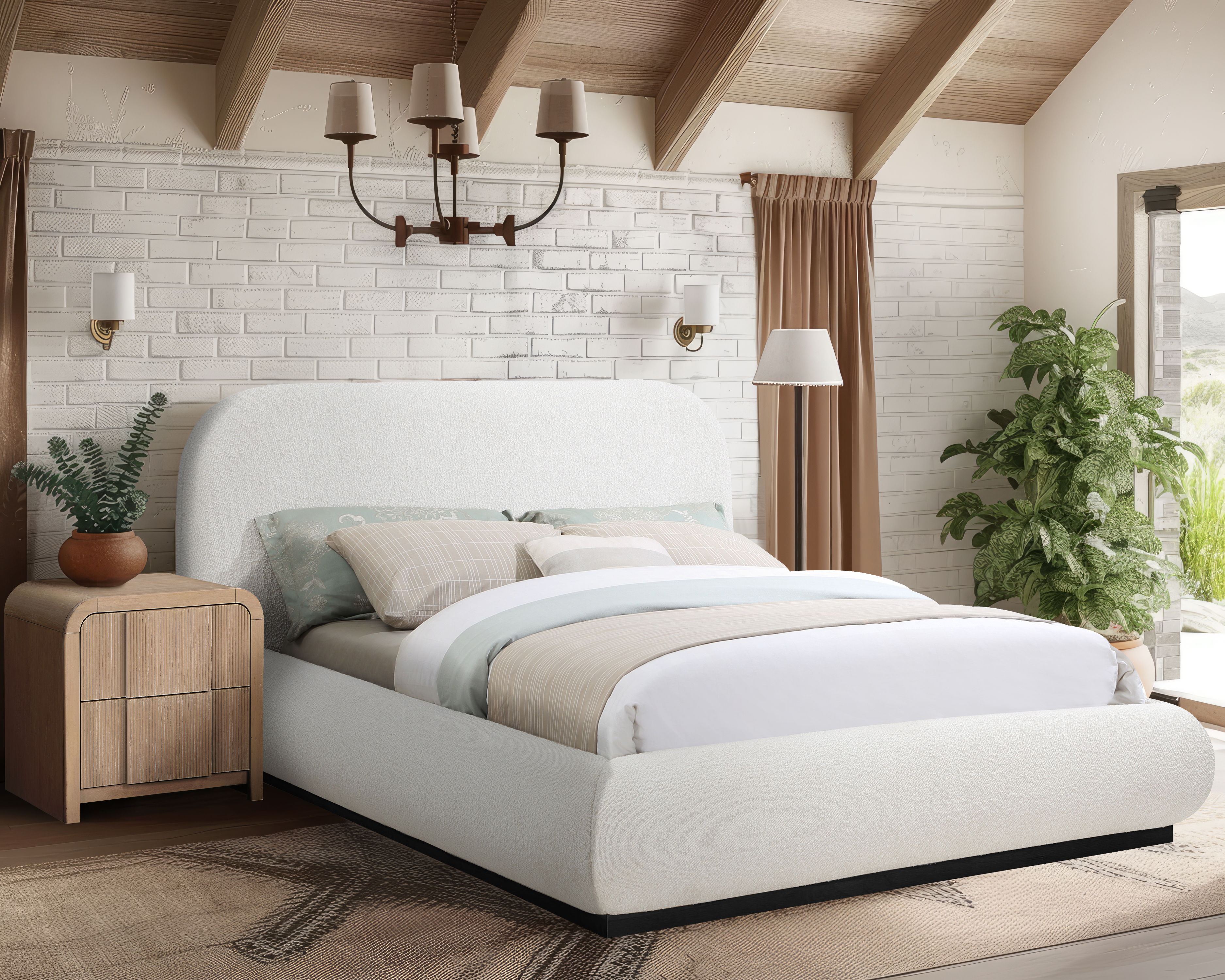 Vaughn - Boucle Full Bed With Black Base - White