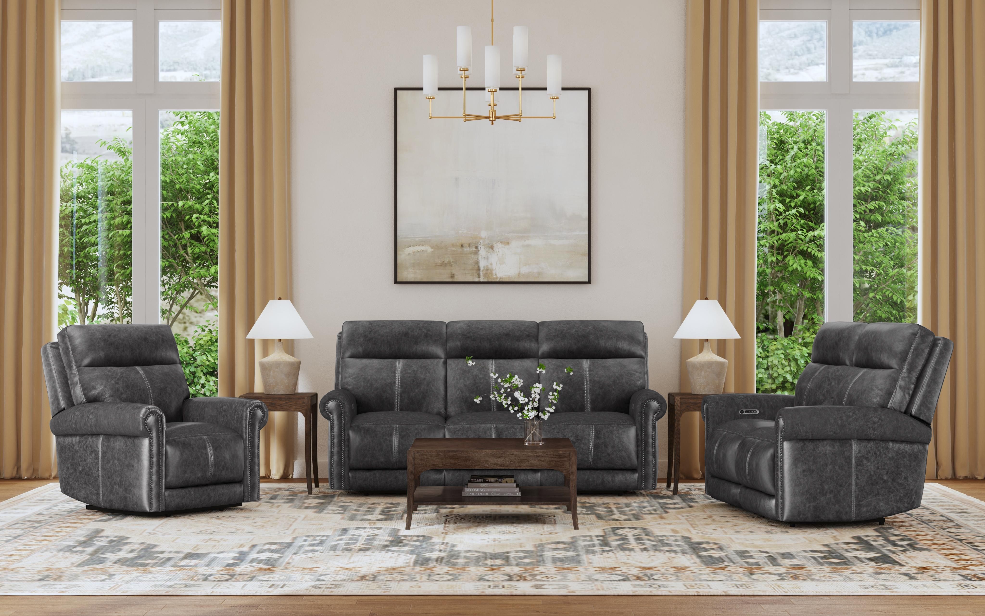 Alexander - Power Reclining Sofa With Console, Power Headrest & Lumbar - Weathered Stone Gray, dark gray, view 4