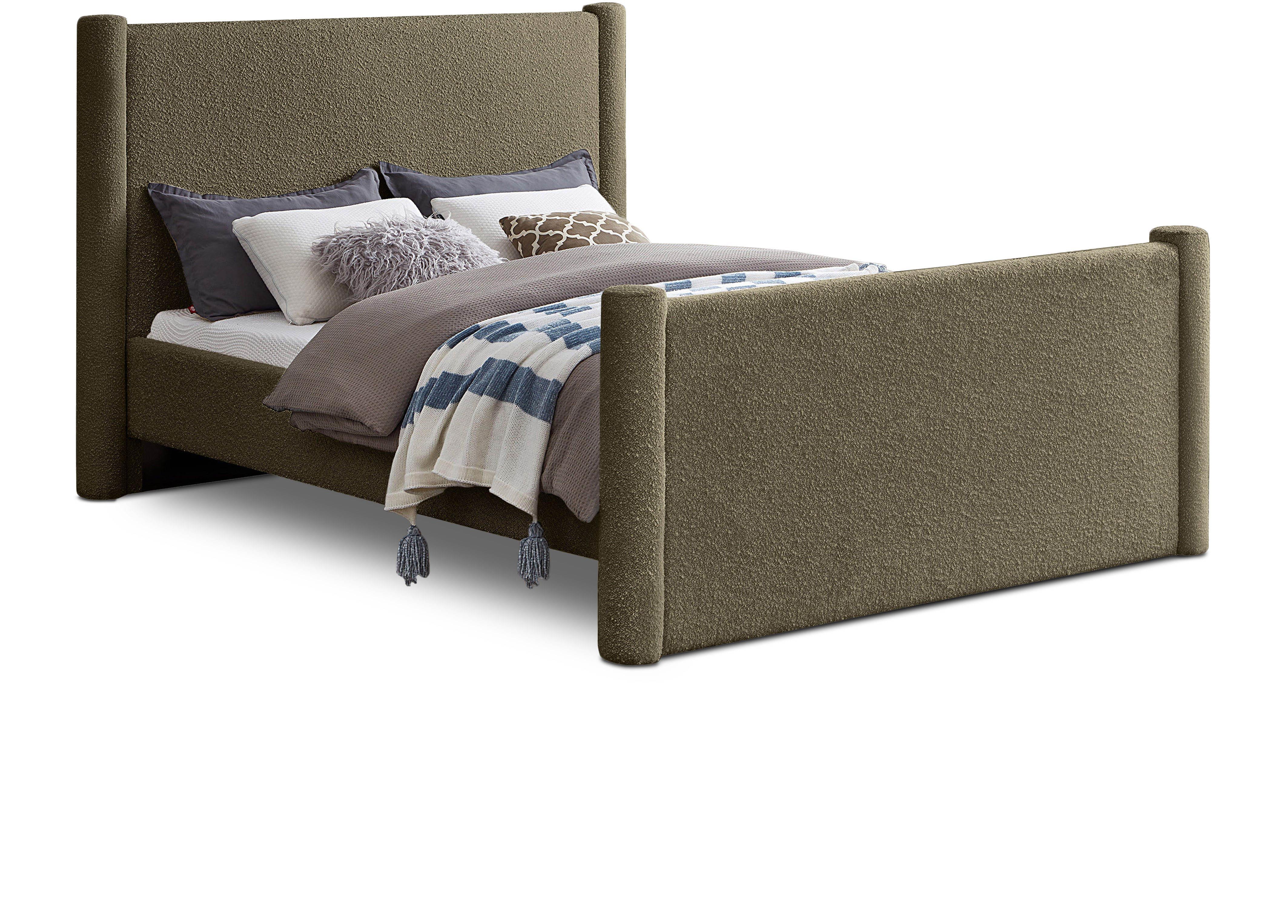 Elias - Boucle King Bed - Olive Green