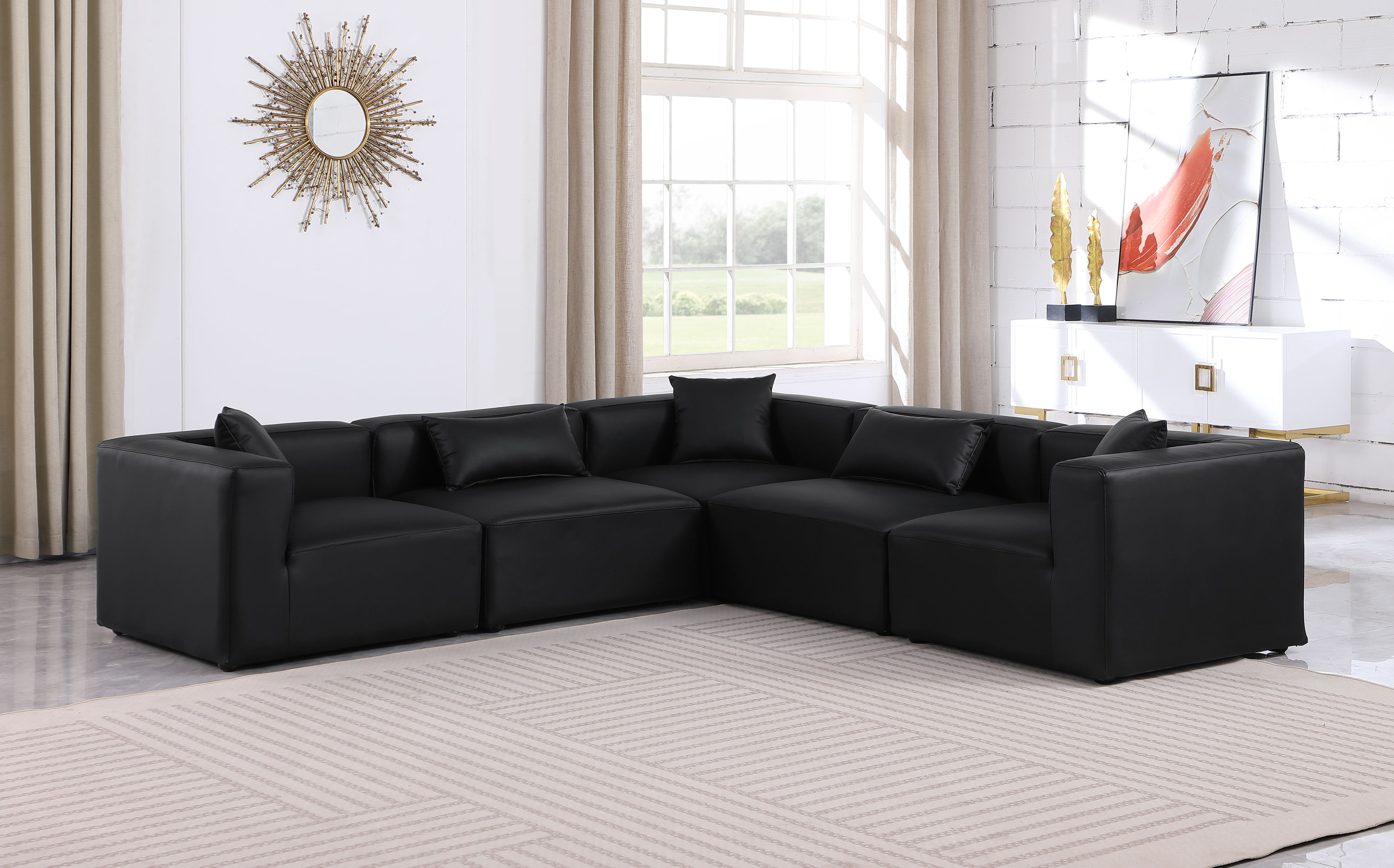 Cube - 5 Piece Modular Corner Sectional - Black