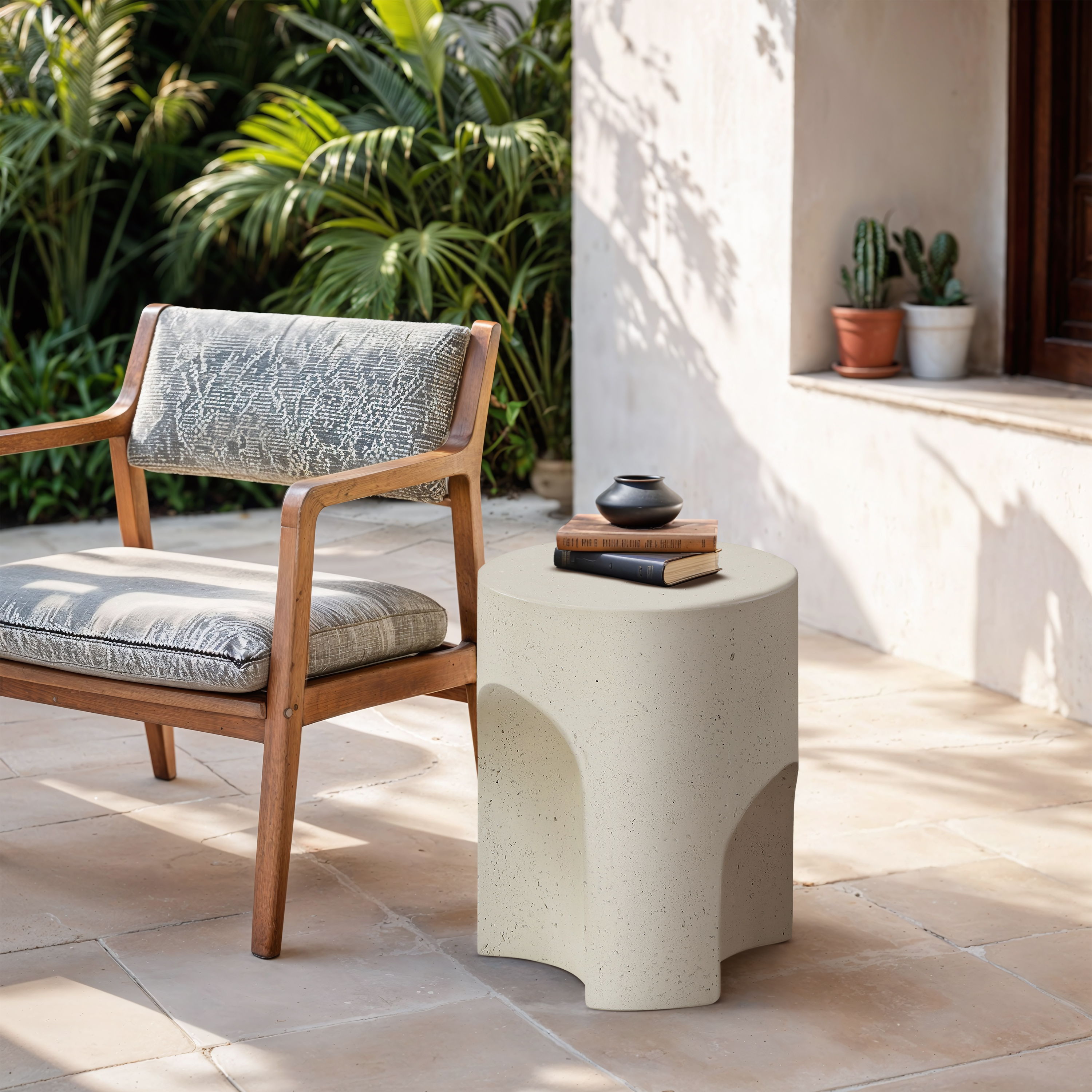 Olira - Concrete And Fiberglass Indoor / Outdoor End Table - Cream