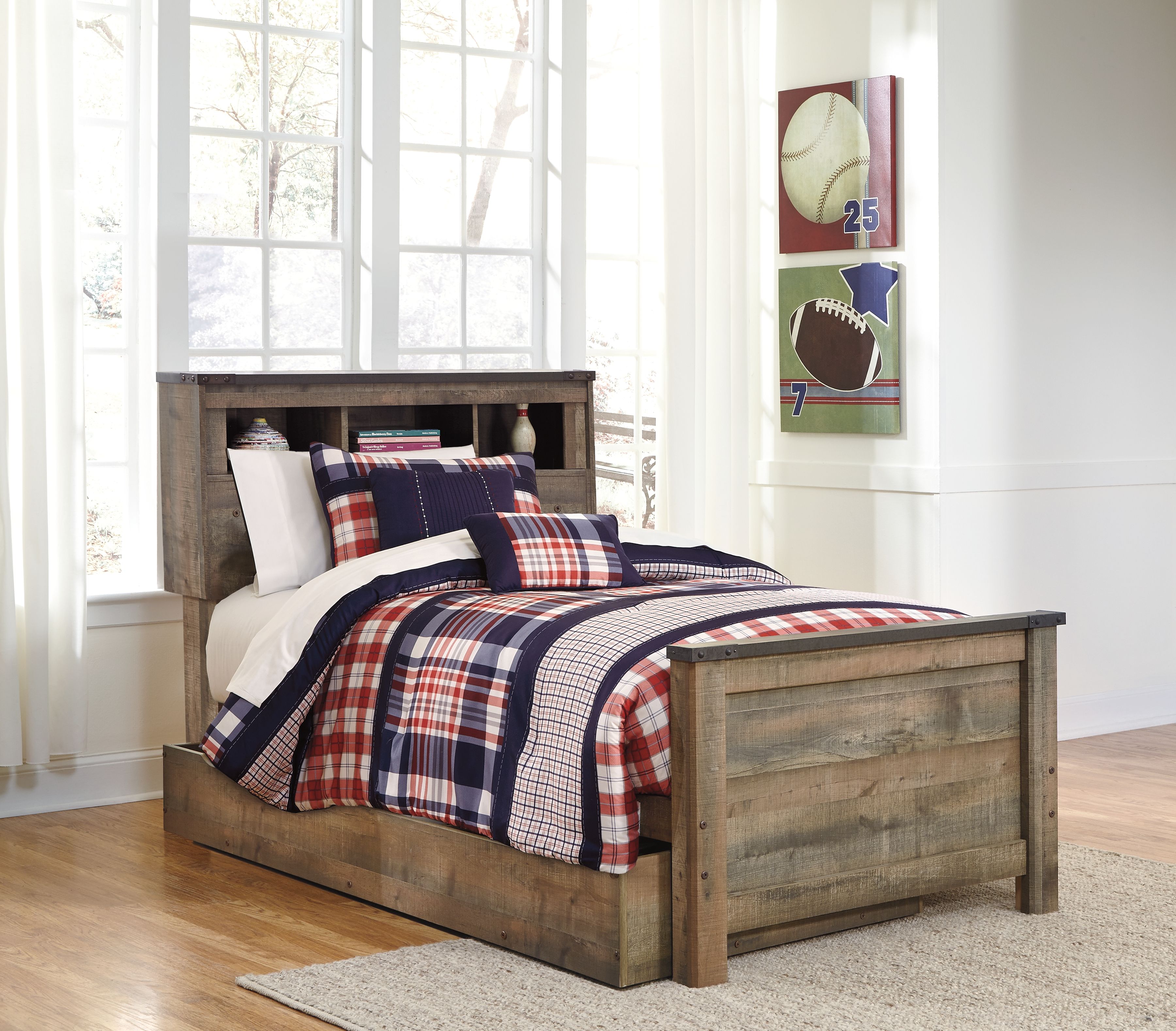Ashley Furniture Trinell - Twin Bookcase Bed With 1 Large Storage Drawer - Brown - Image 2