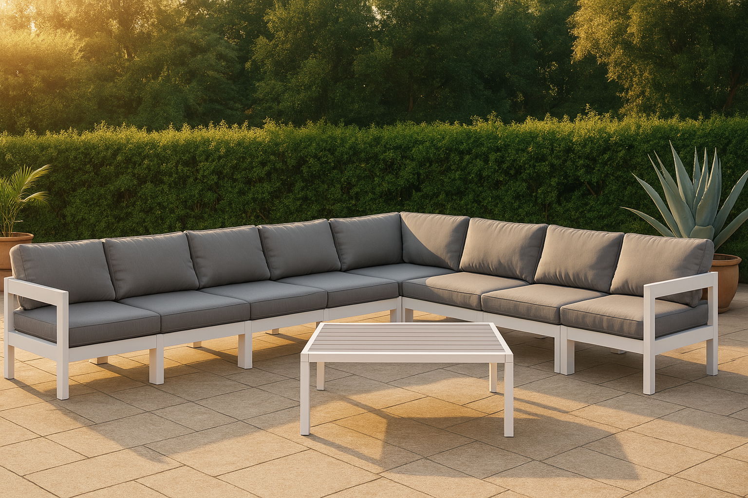 Nizuc - Outdoor Patio 8 Piece Modular Sectional With White Frame - Gray
