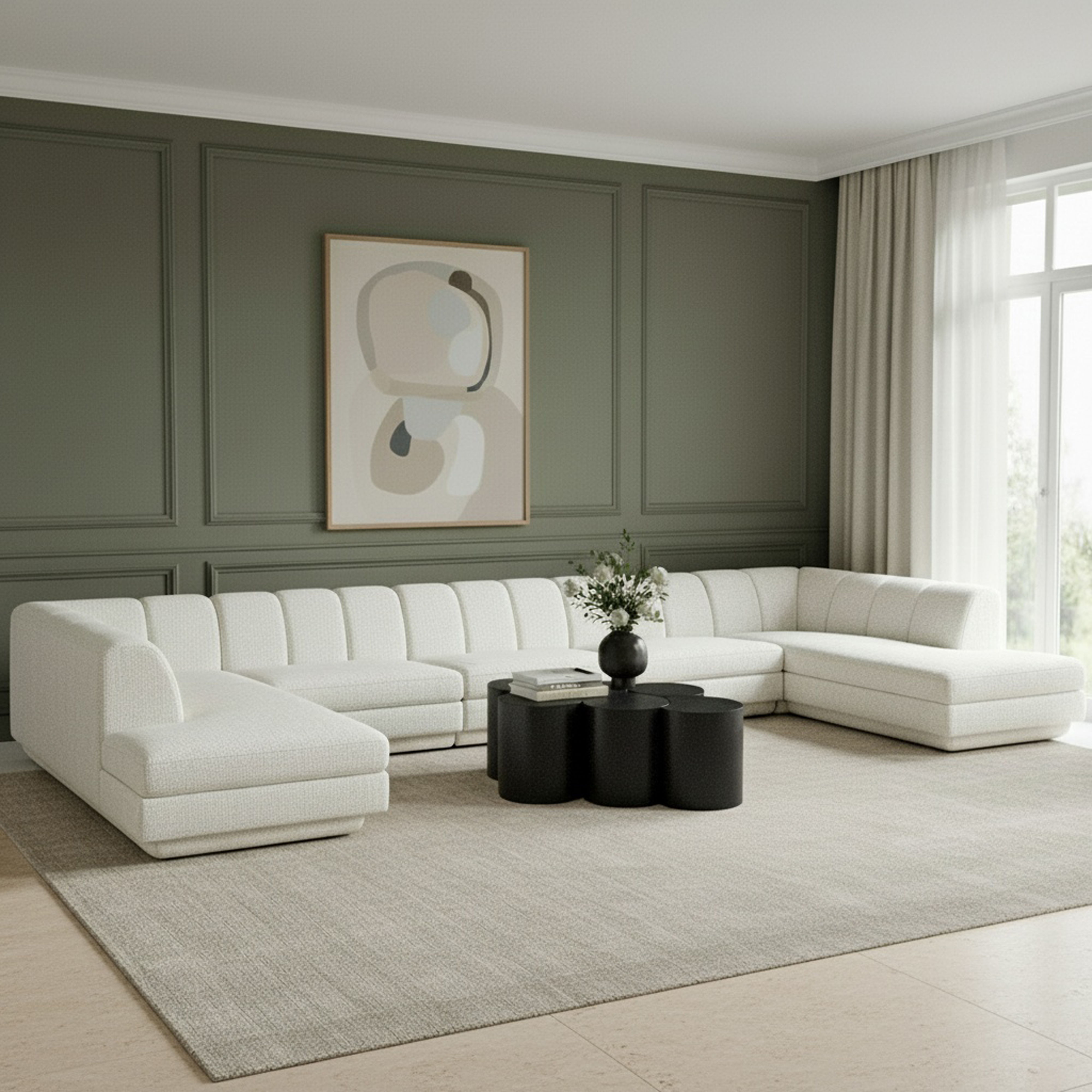 Modari - Fabric Upholstered 5 Piece U-Shaped Modular Sectional - Cream