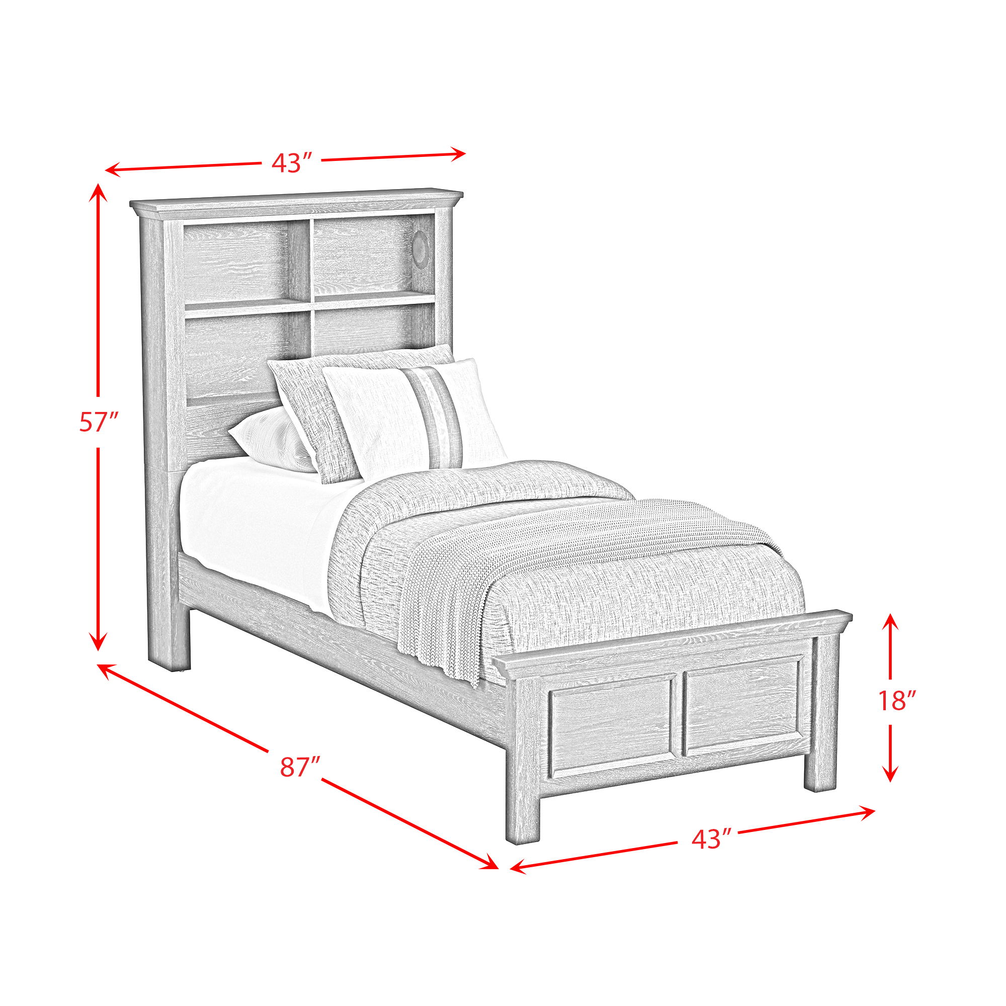 Hampton Kids - Twin Bookcase 5 Piece Bedroom Set - White