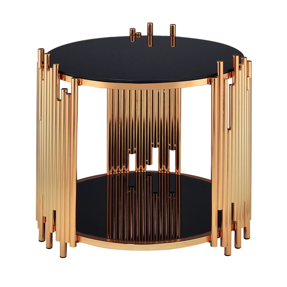Tanquin - End Table - Black Glass & Gold, black, view 2