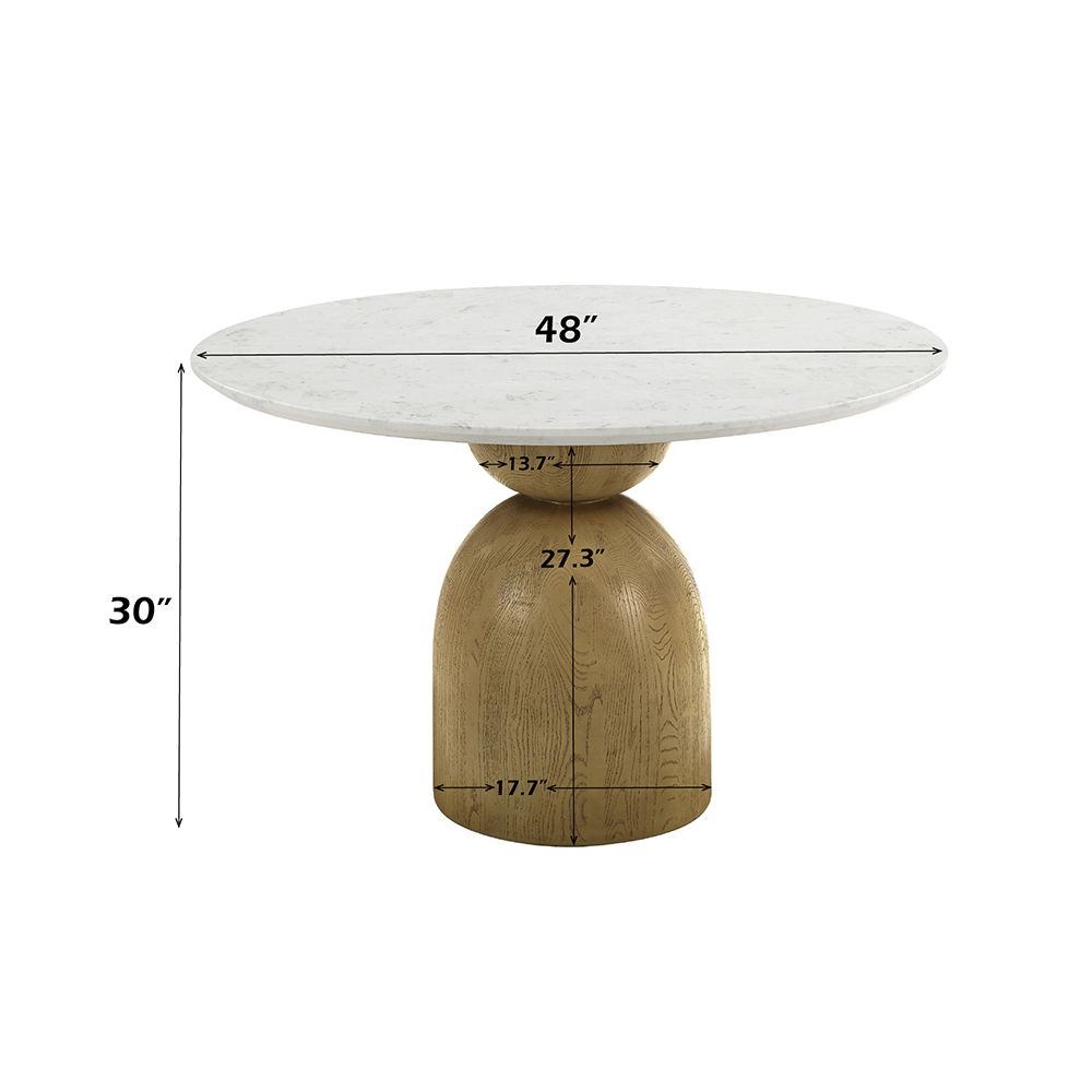 Kala - Round Dining Table With Marble Top - Natural Marble Top & Oak, light brown, view 3
