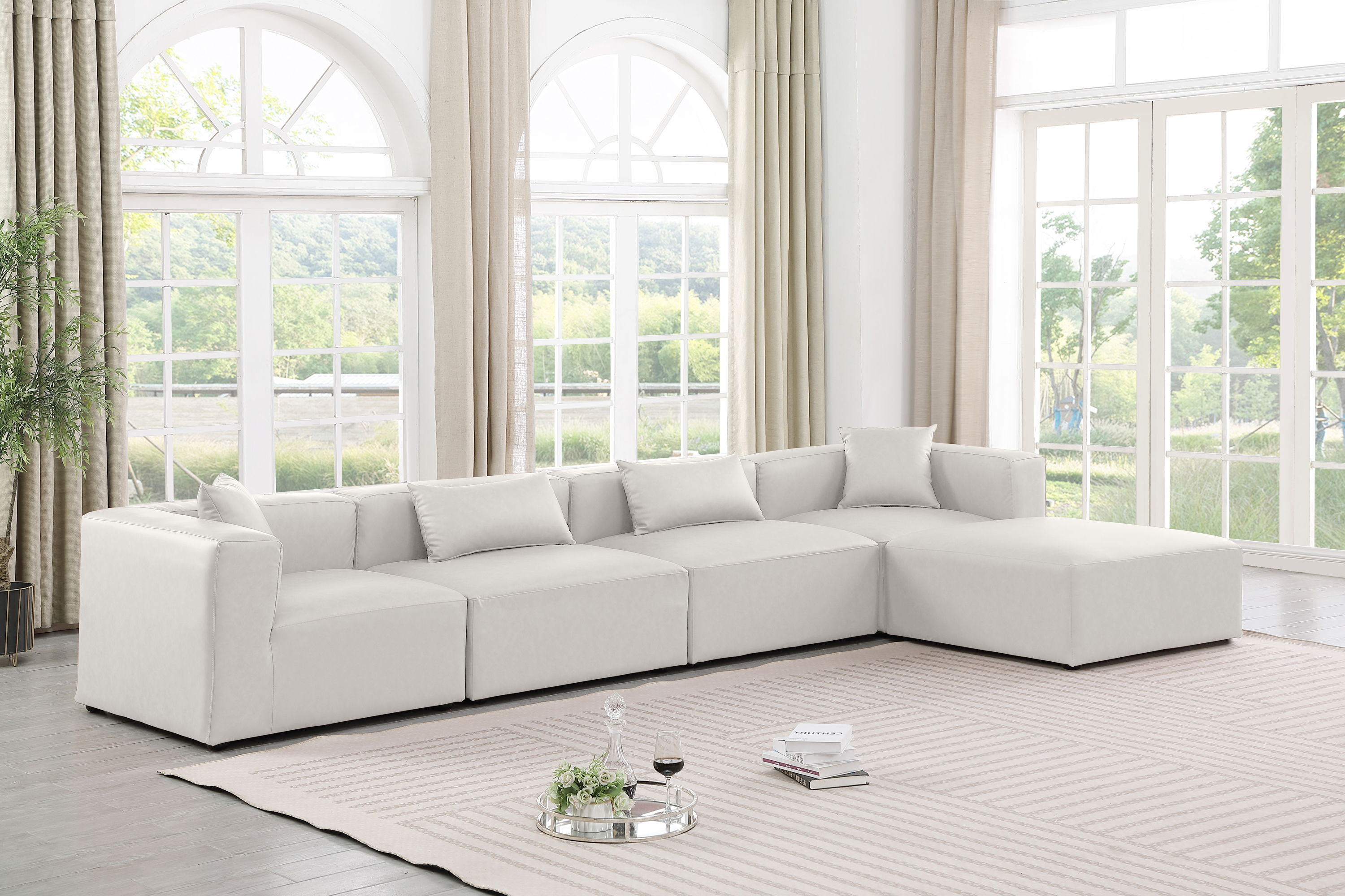 Cube - 5 Piece Modular Sectional With Chaise - Cream