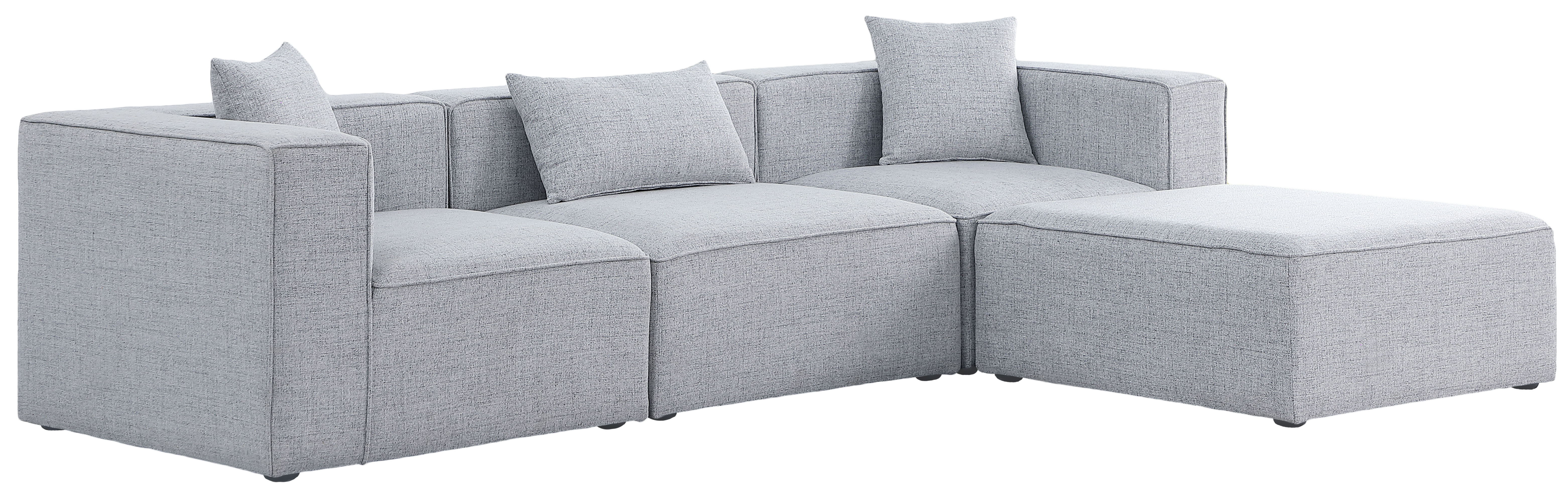Cube - Linen 4 Piece Modular Sectional With Chaise - Gray