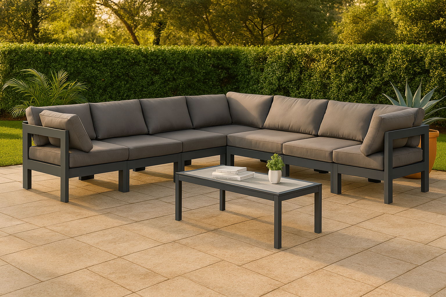 Nizuc - Outdoor Patio 7 Piece Modular Corner Sectional With Gray Frame - Gray