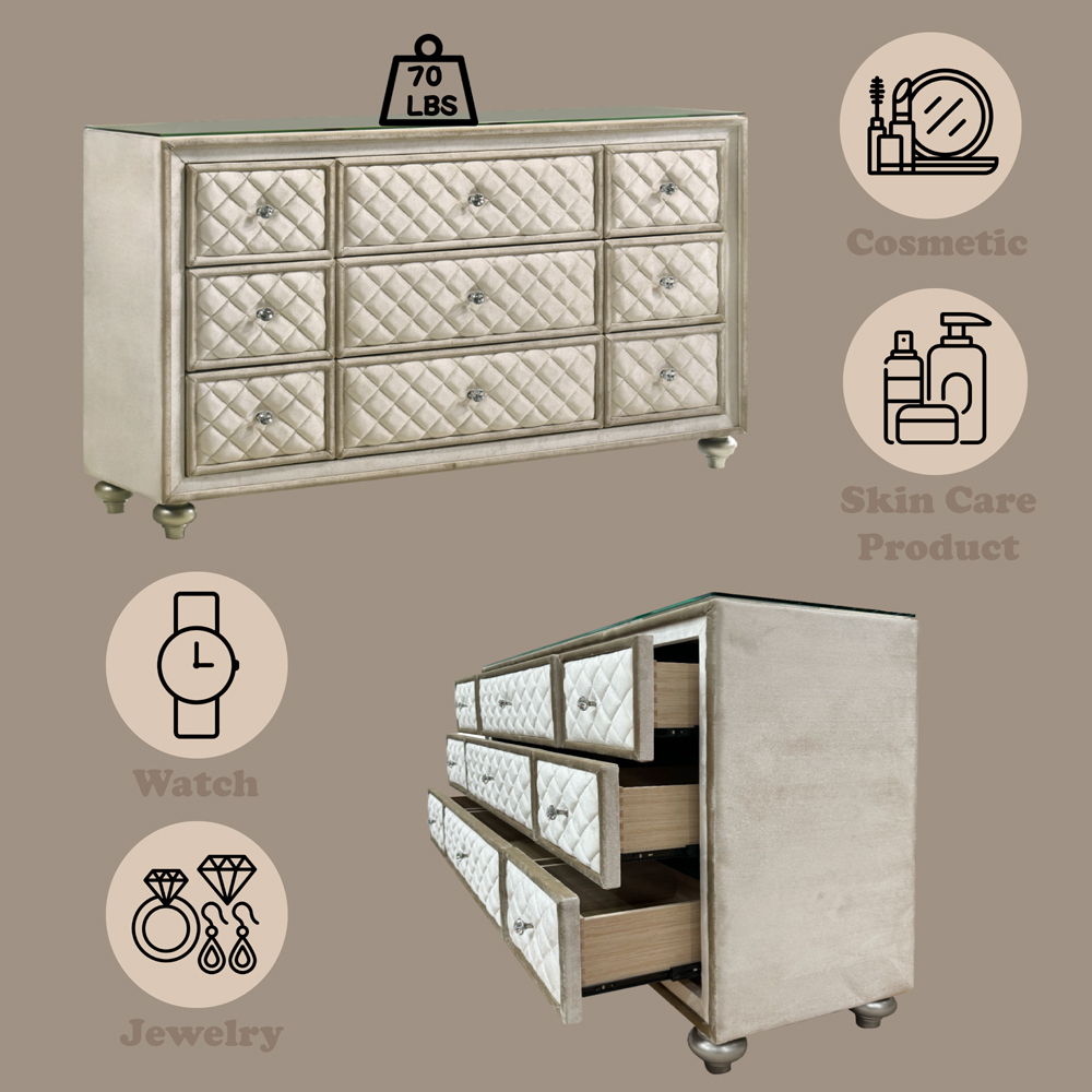 Lucienne - Dresser - Beige Velvet, silver, view 5