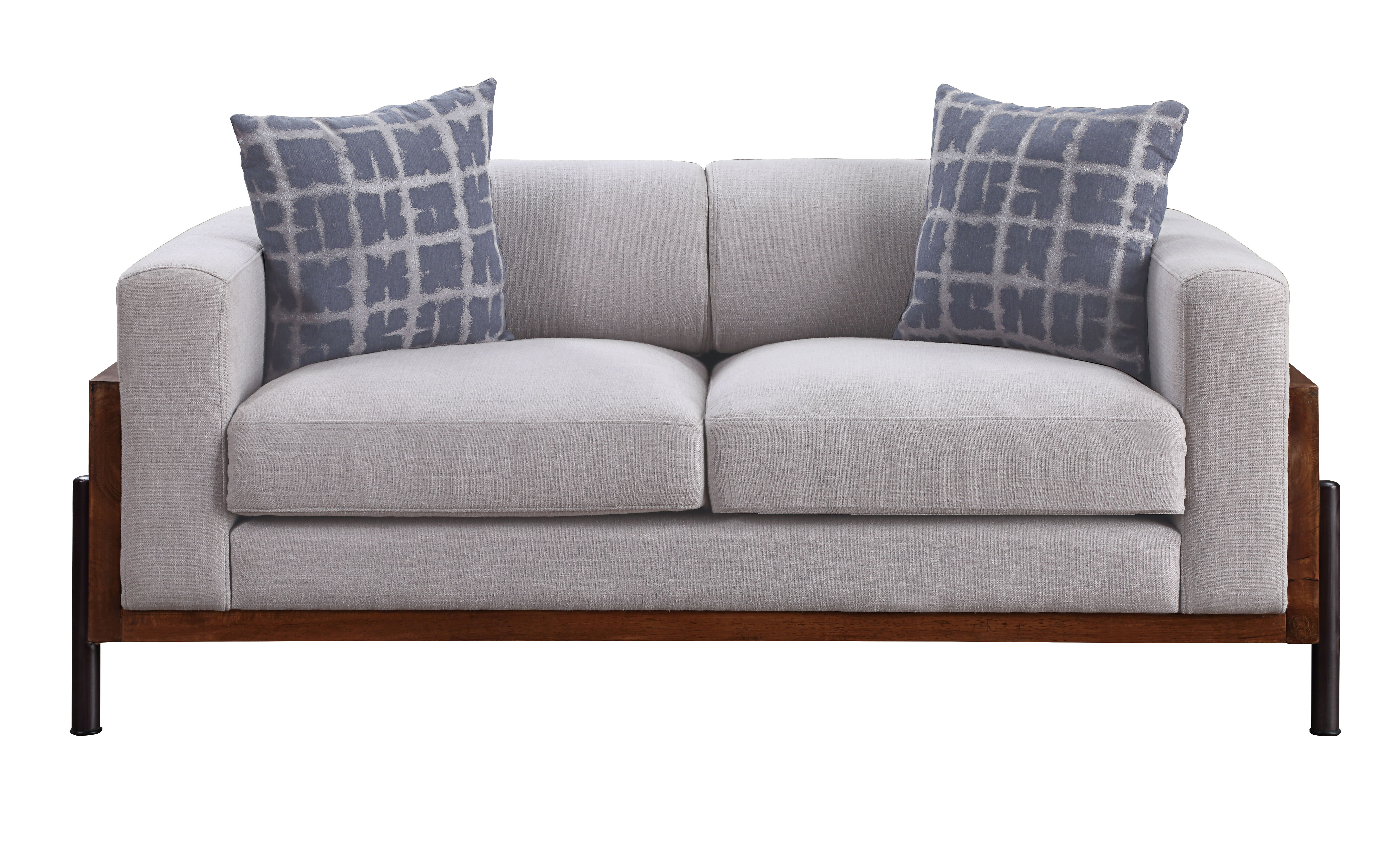 Pelton - Loveseat With 2 Pillows - Fabric & Walnut, dark brown, view 2