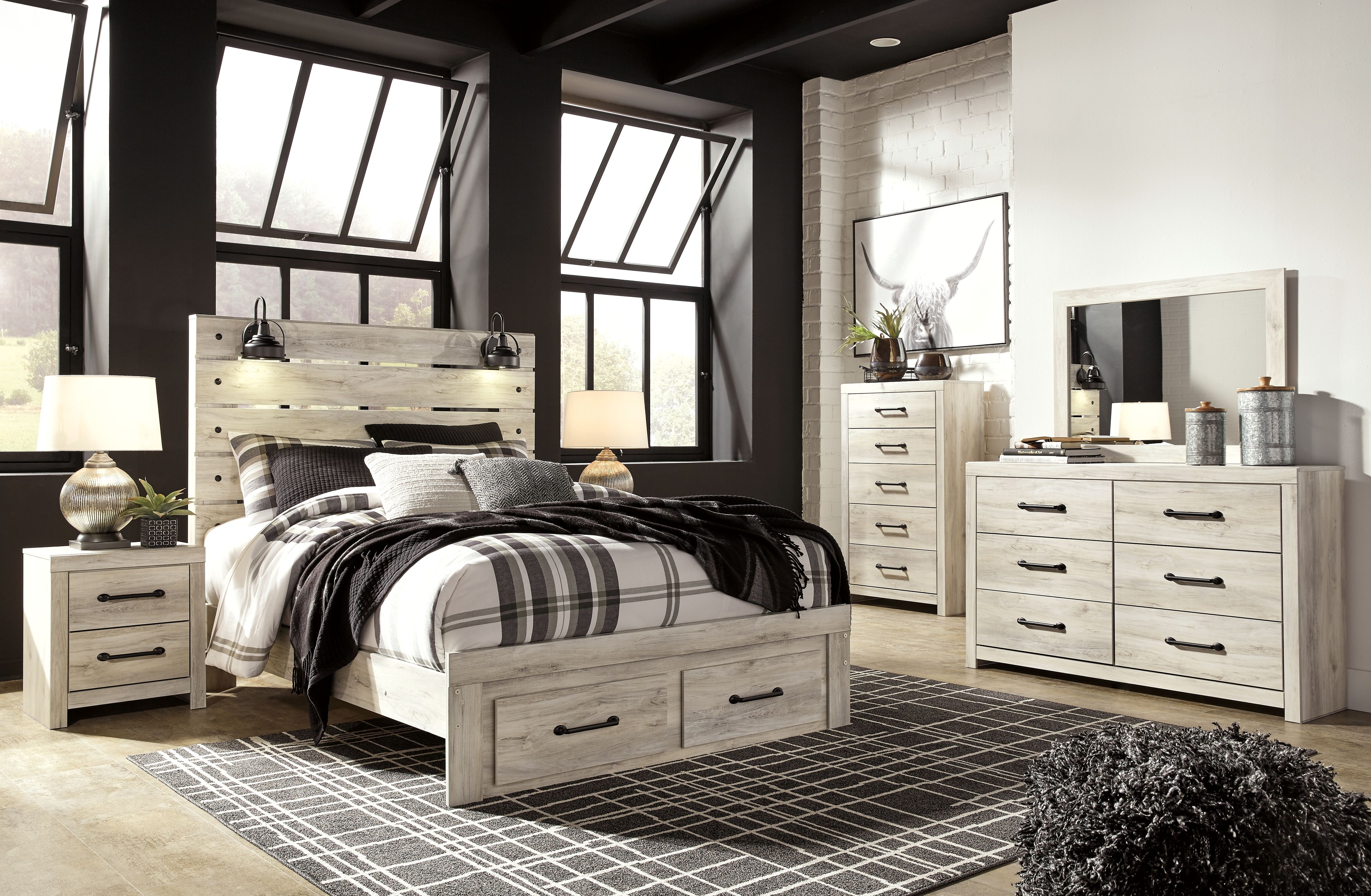 Queen · 5 Pc · Dresser, Mirror, Queen Panel Bed with 2 Storage Drawers