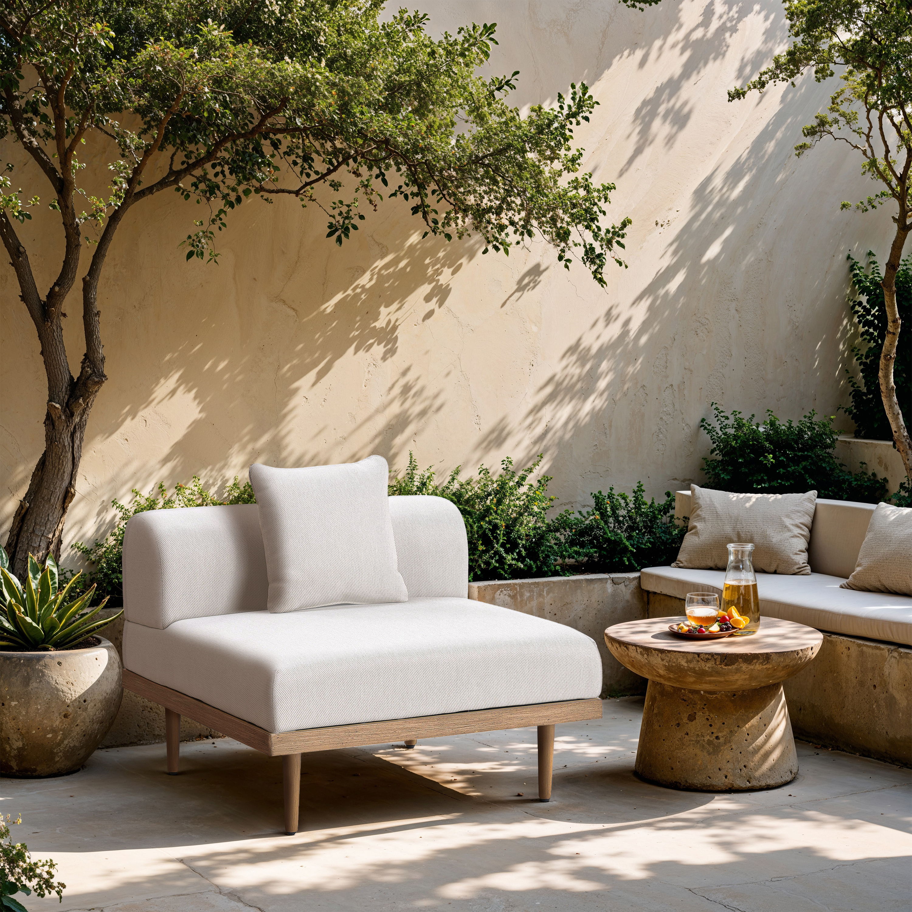 Laguna - Resilient Water Resistant Fabric Upholstered Outdoor Patio Modular Armless Chair - Cream