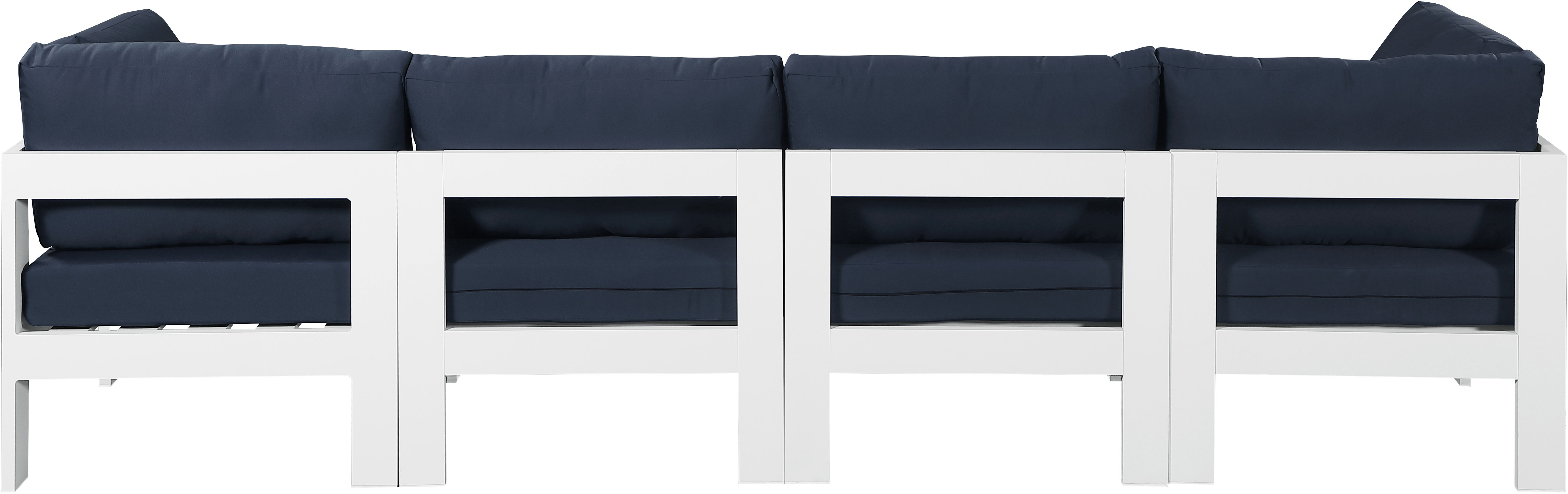 Nizuc - Outdoor Patio 4 Piece Modular Sofa With White Frame - Navy