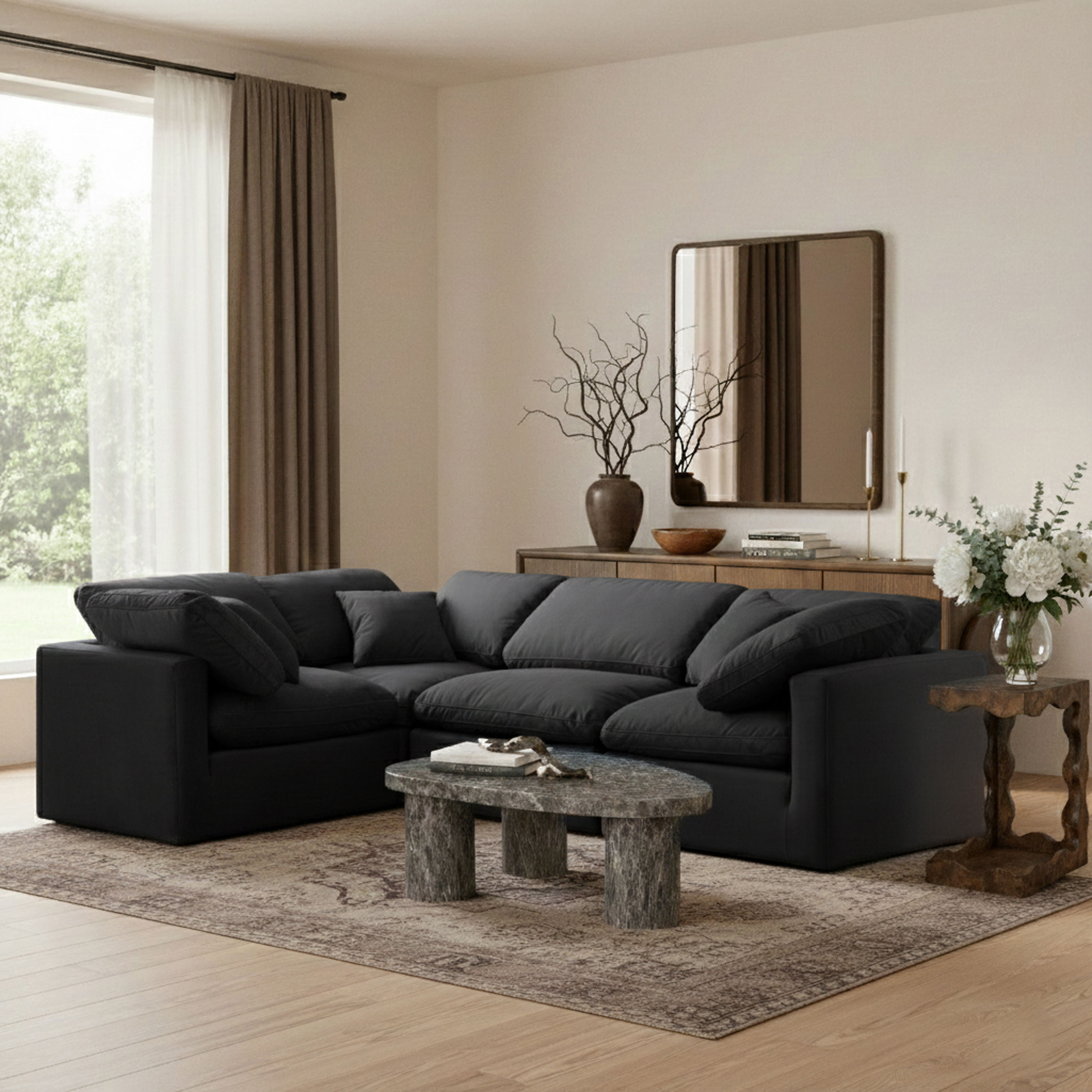 Indulge - Velvet 4 Piece Modular Corner Sectional - Charcoal
