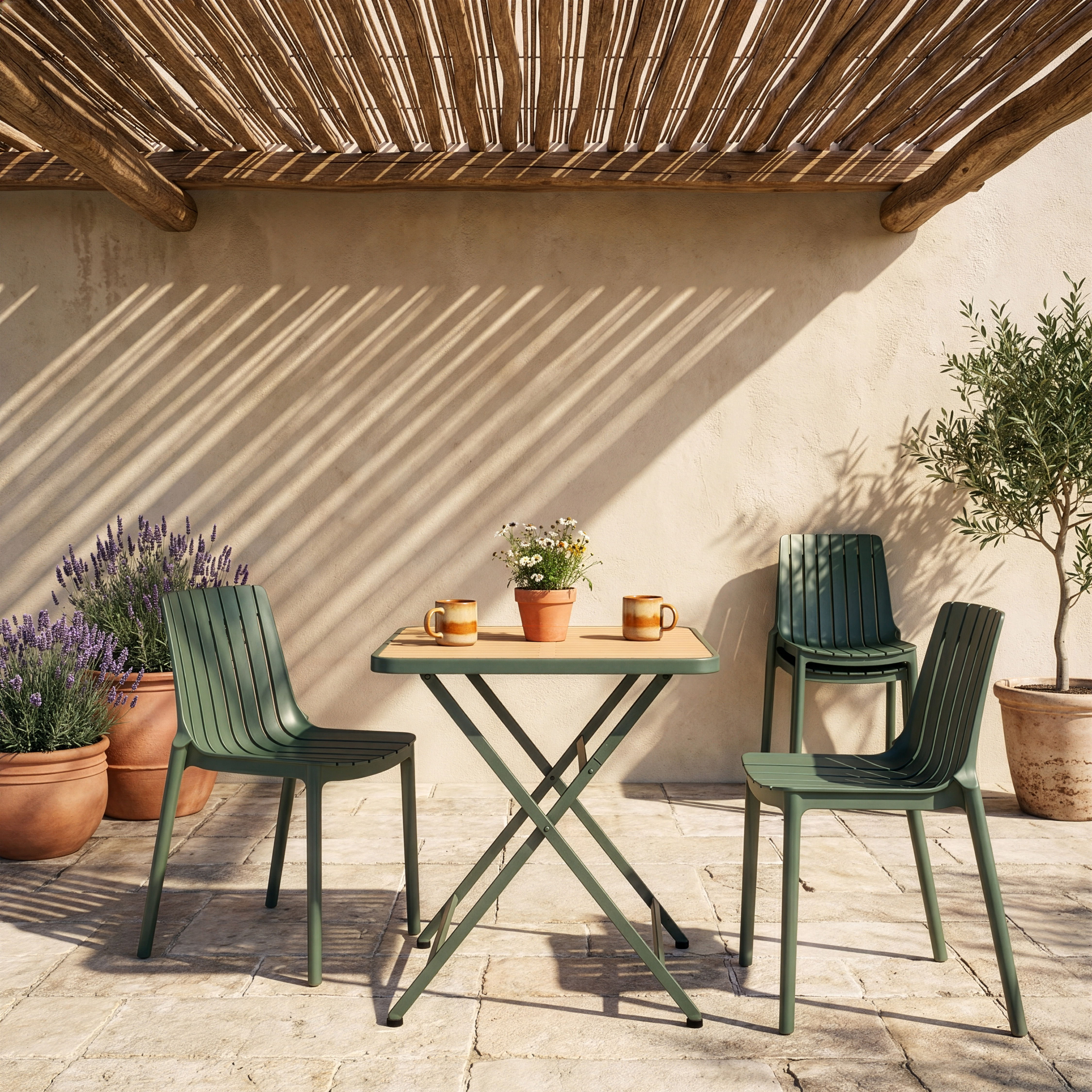 Marilla - Iron Outdoor Dining Table - Green / Natural