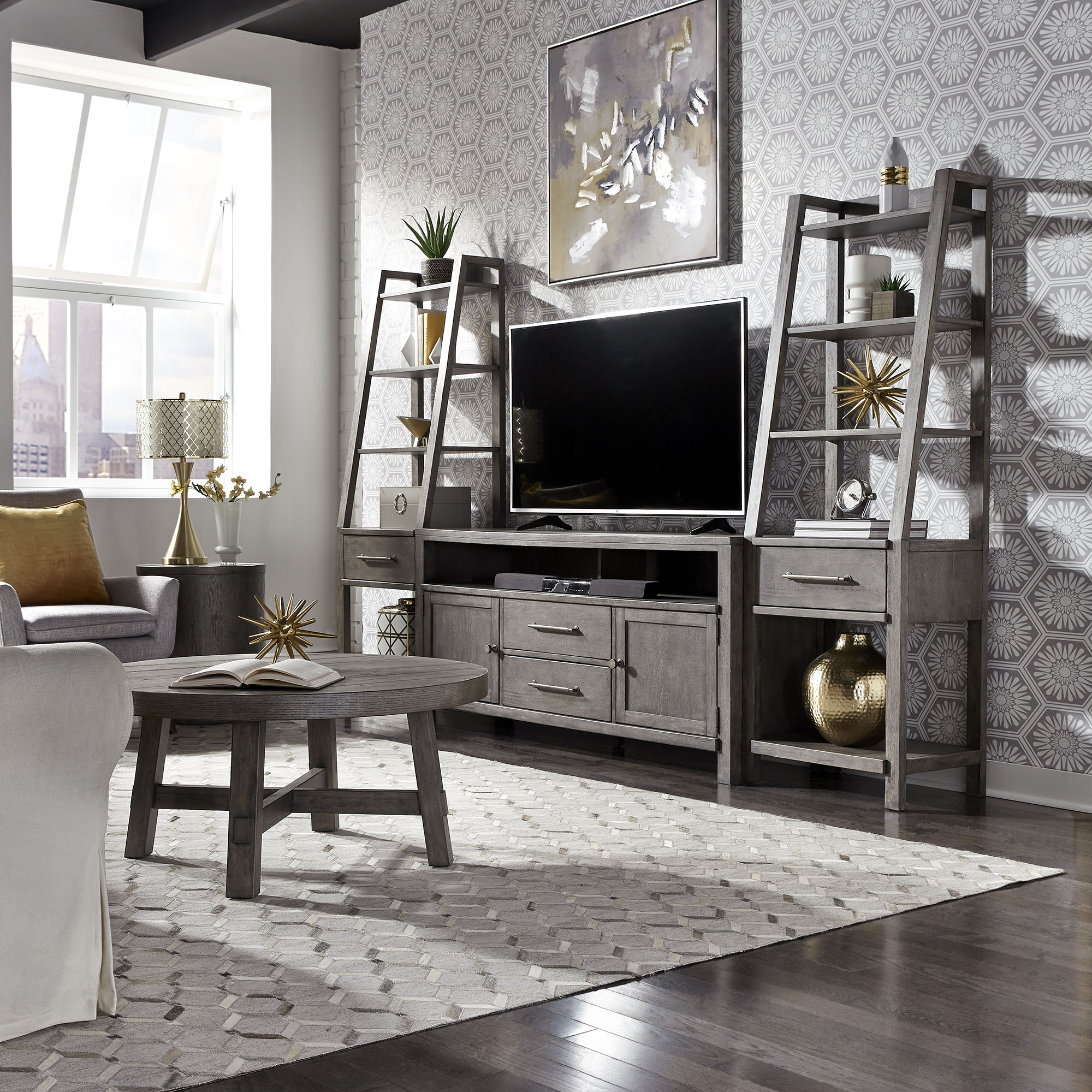 Liberty Furniture Modern Farmhouse - Entertainment Center With Piers - Dusty Charcoal