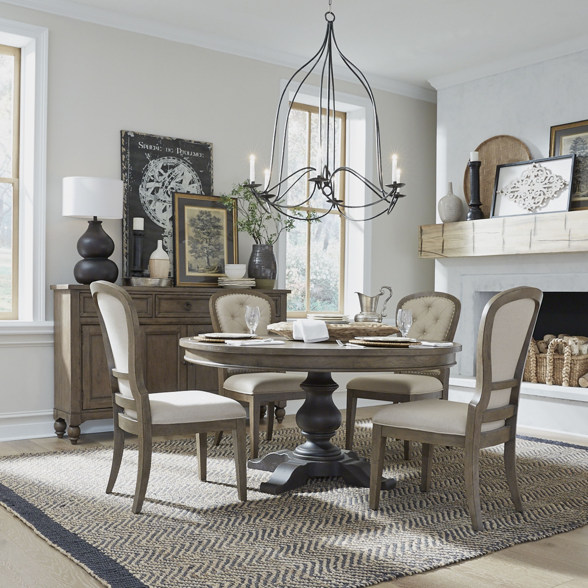 Liberty Furniture Americana Farmhouse - Optional 5 Piece Pedestal Table Set - Light Brown