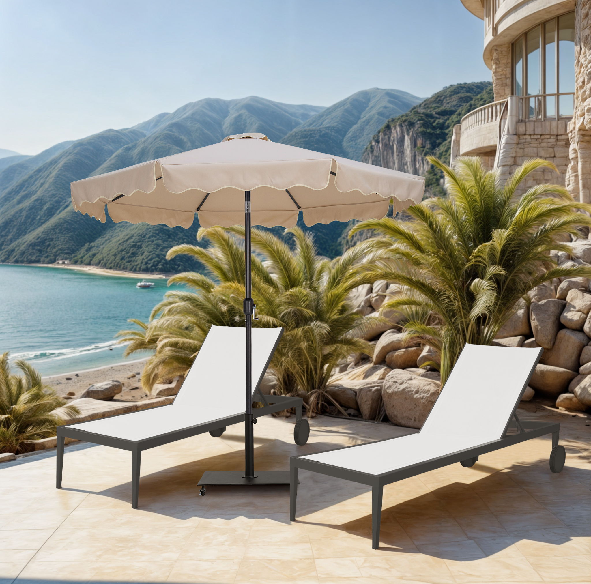 Amalfi - Patio Umbrella With Black Pole - Beige