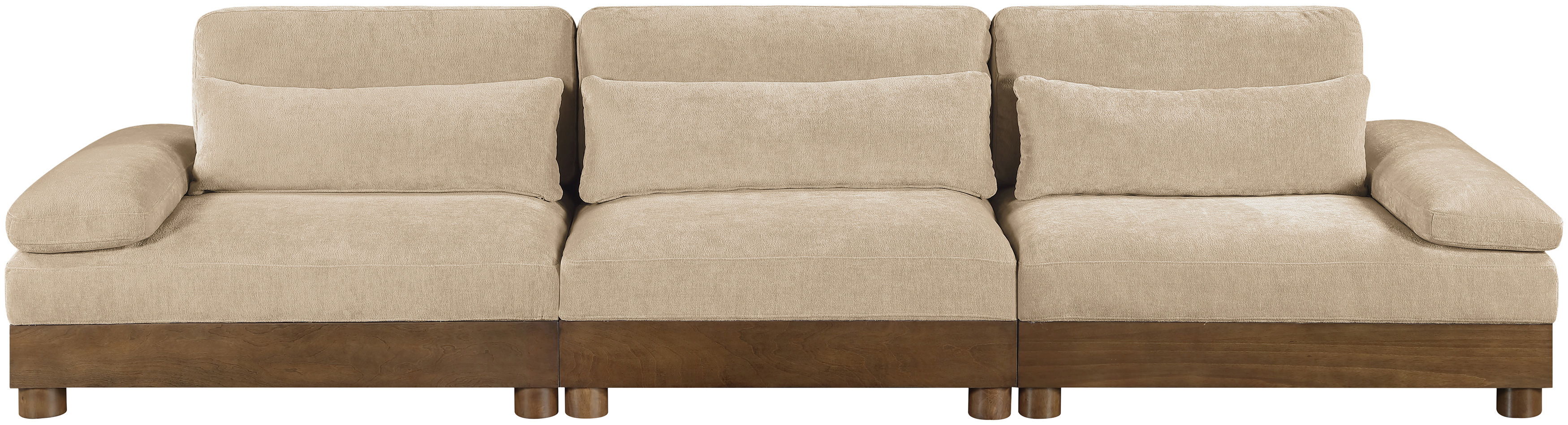 Turin - 135.5" Chenille Fabric Upholstered 3 Piece Modular Sofa - Beige / Brown Walnut