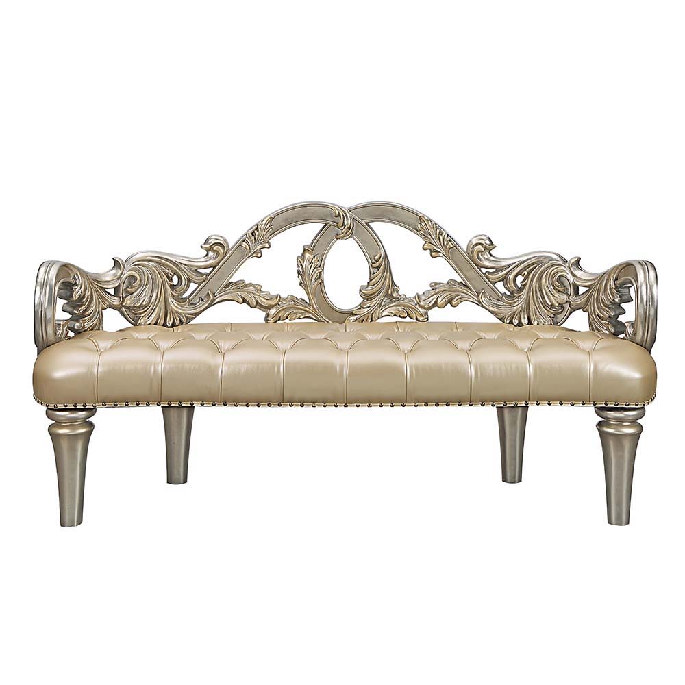 Danae - Bench - Champagne Synthetic Leather & Gold, beige, view 6