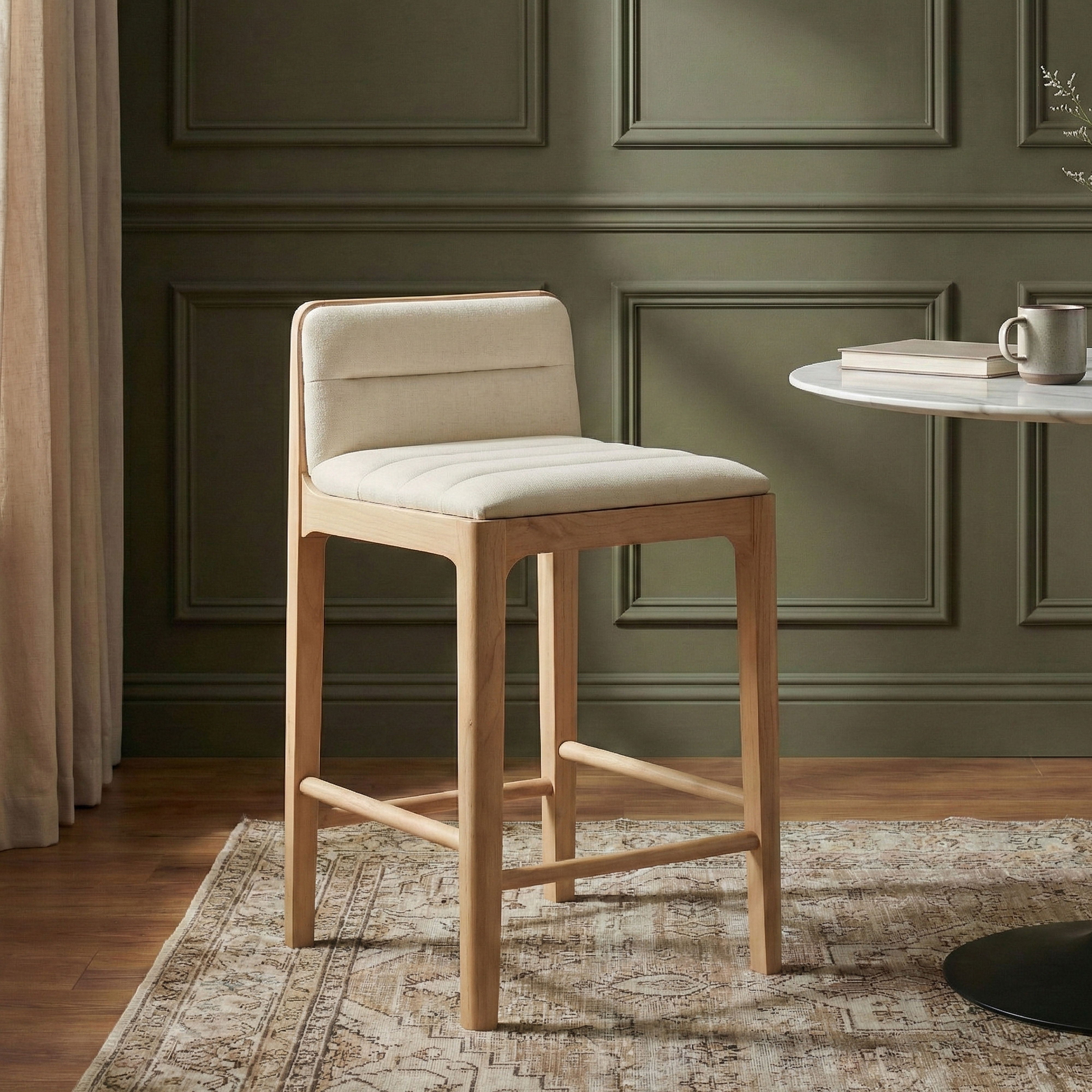 Ellis - Vegan Leather Upholstered Counter Stool (Set of 2) - Cream / Natural