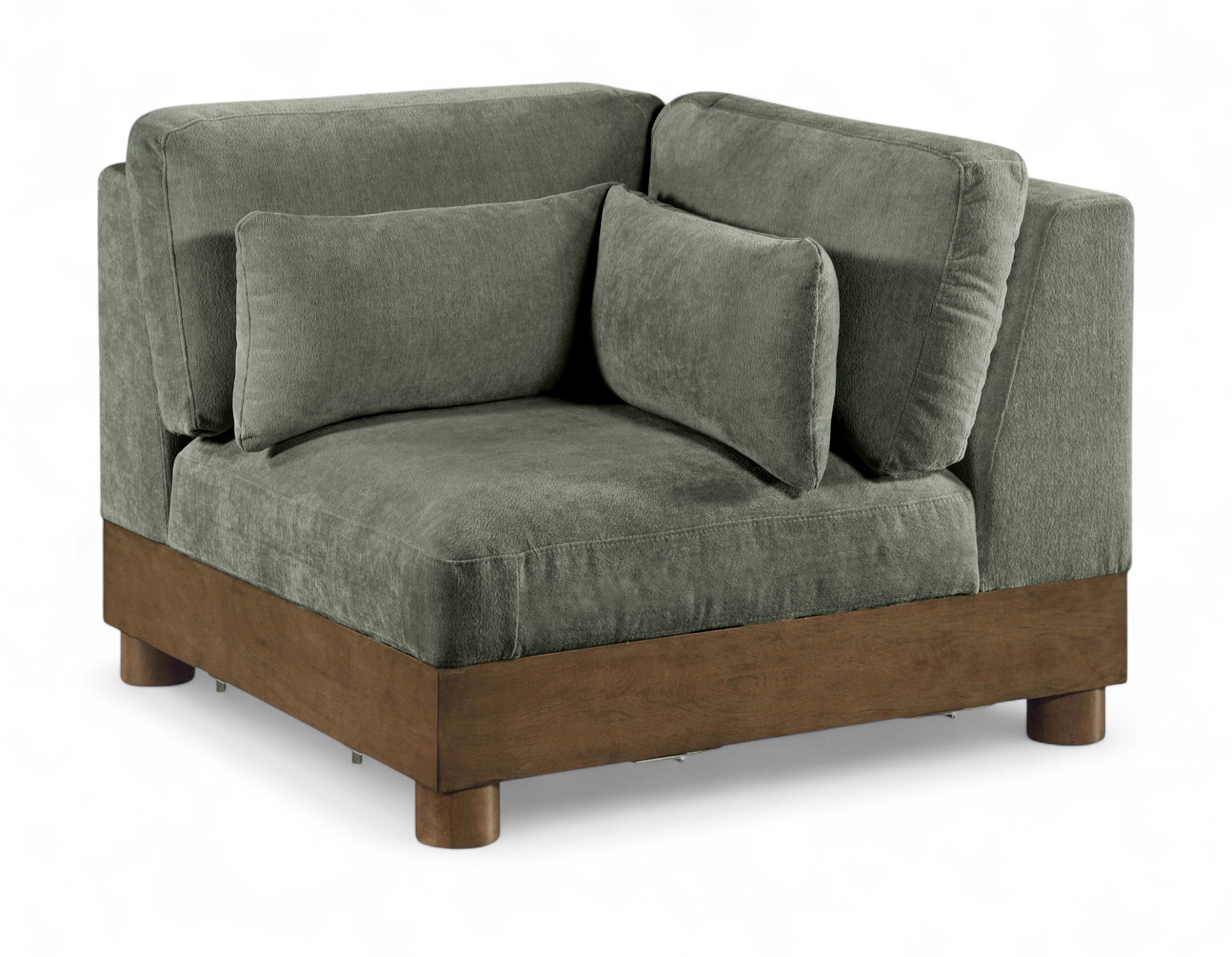 Turin - Chenille Fabric Upholstered Modular Corner Chair - Green / Brown Walnut
