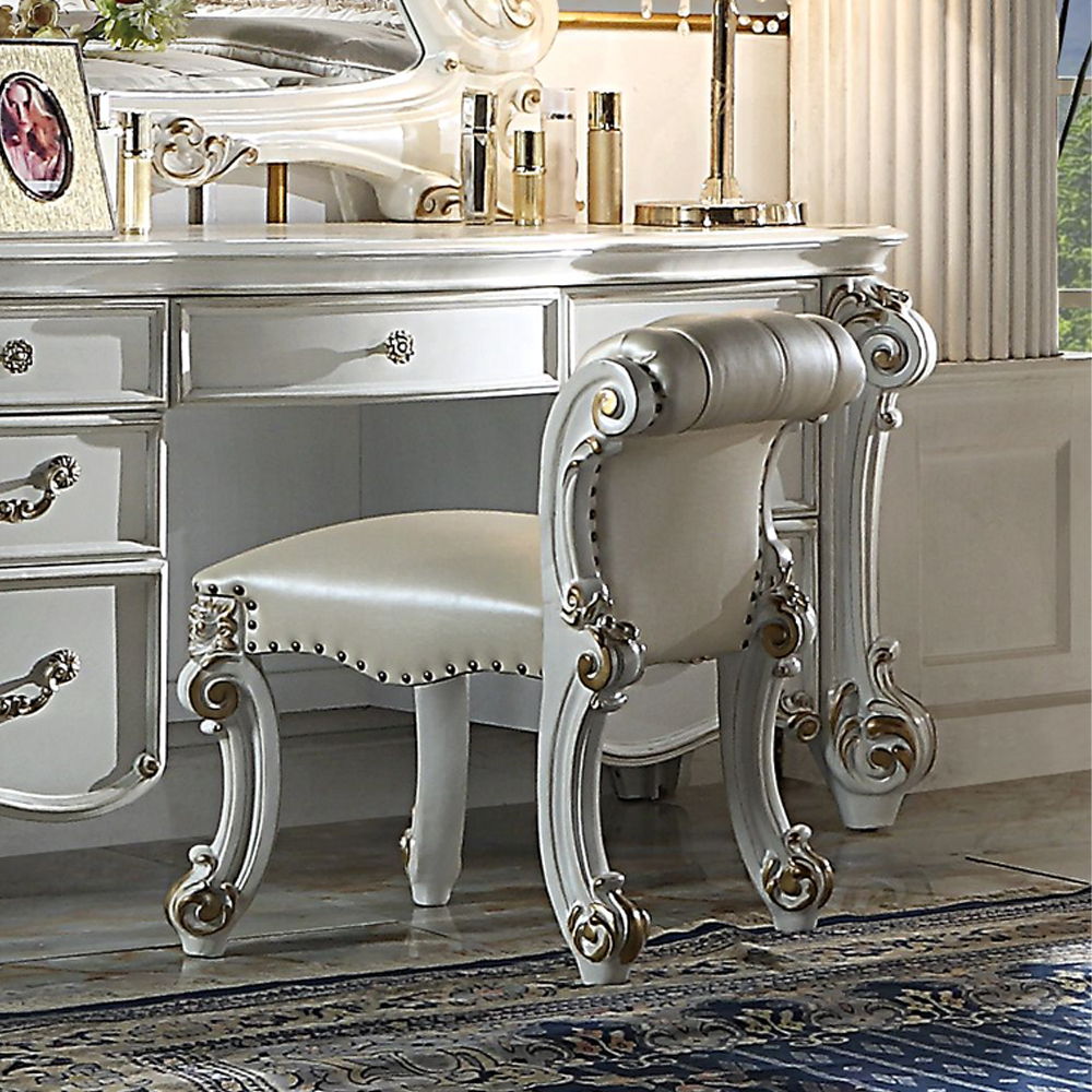 Vendome - Vanity Stool - Beige Synthetic Leather & Antique Pearl, white, view 7