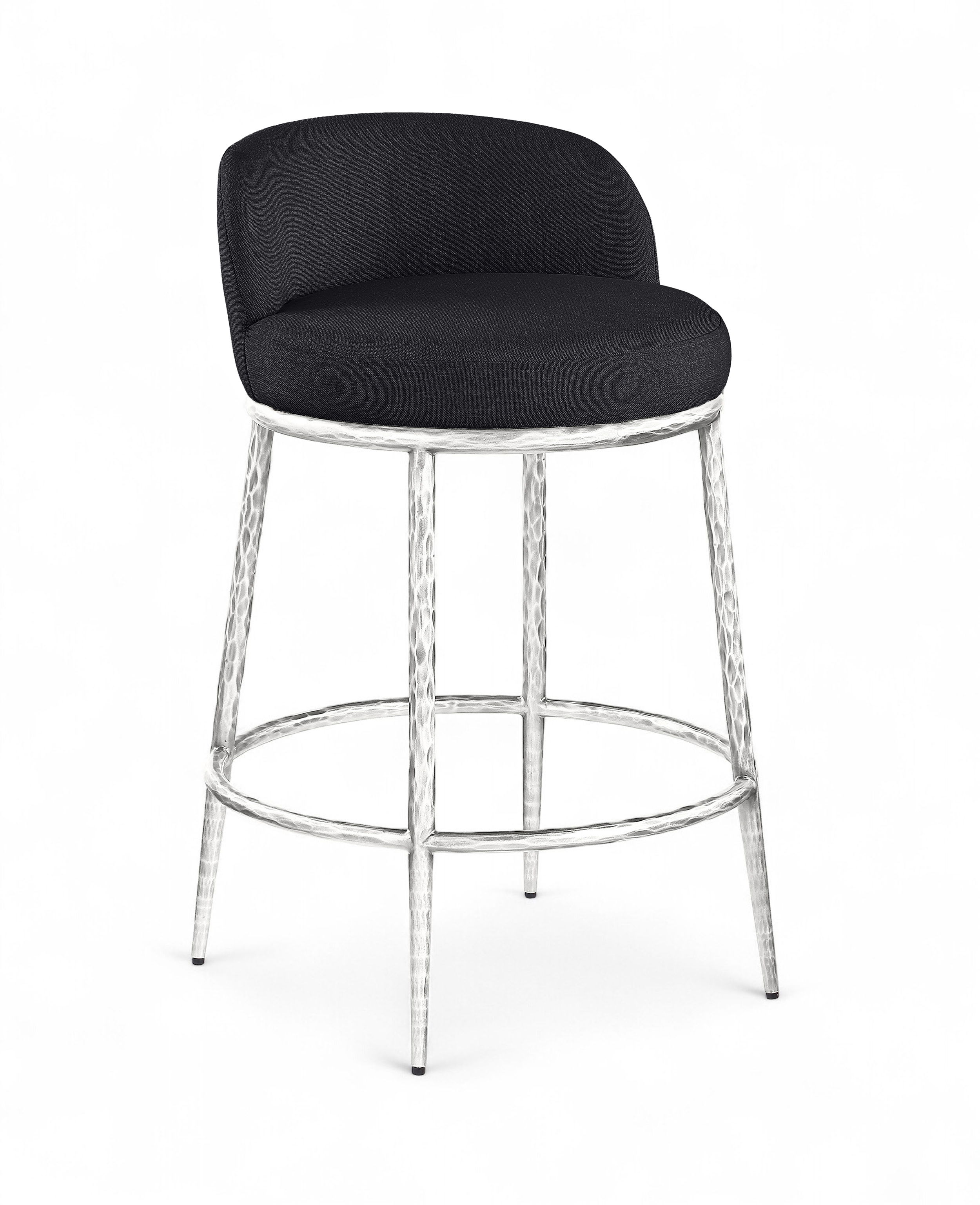 Ferro - Linen Textured Performance Fabric Upholstered Counter Stool - Black / Brushed Silver