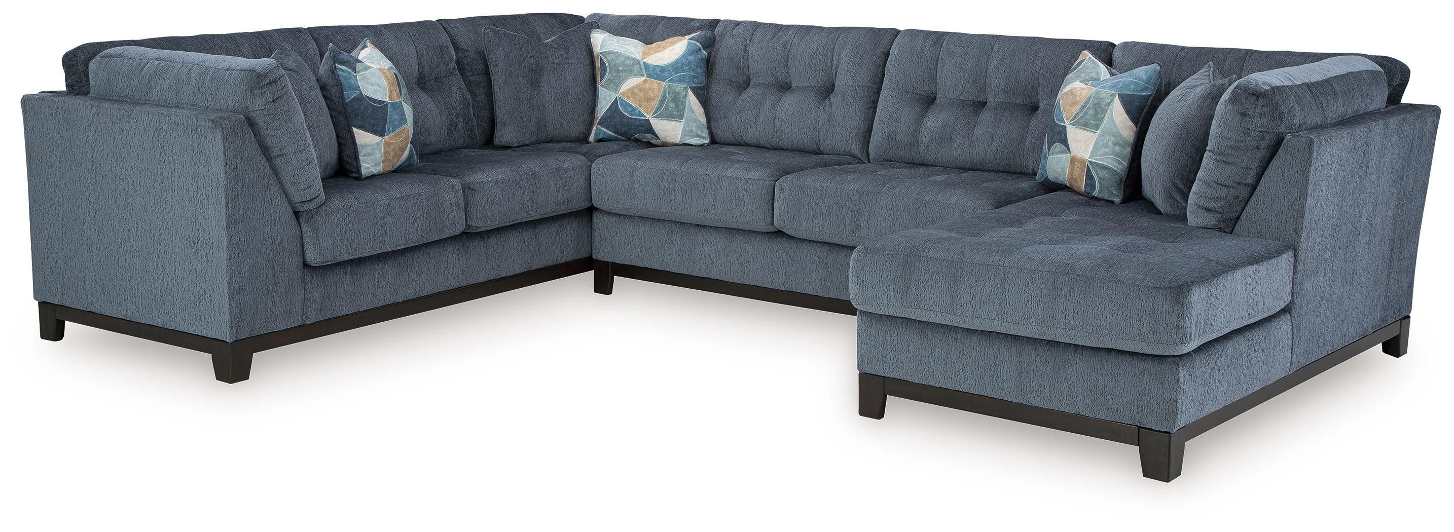 Ashley Furniture Maxon Place - 5 Pc. - 3-Piece Sectional With Raf Corner Chaise, Chair, Ottoman - Navy - Image 3