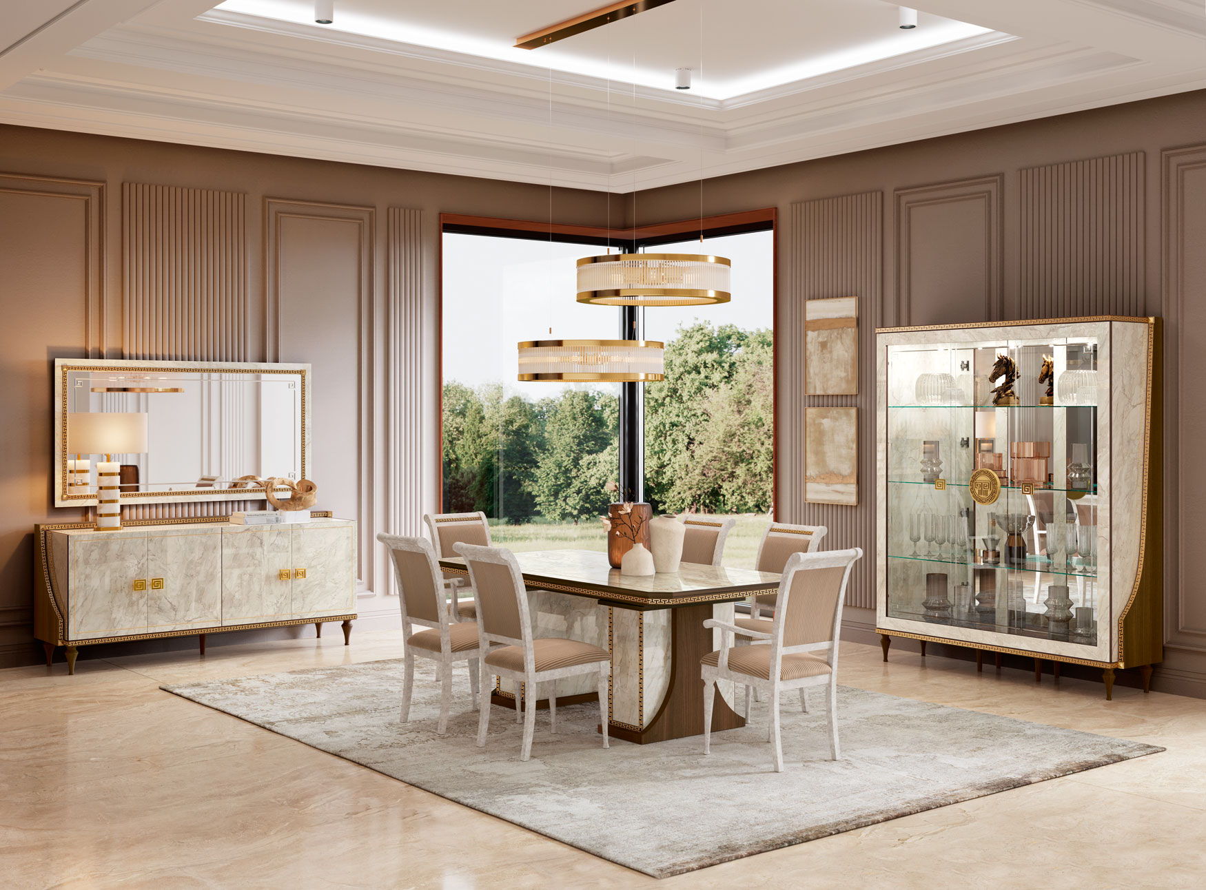 Romantica - 4 Doors Buffet - Light Beige / Brown Walnut