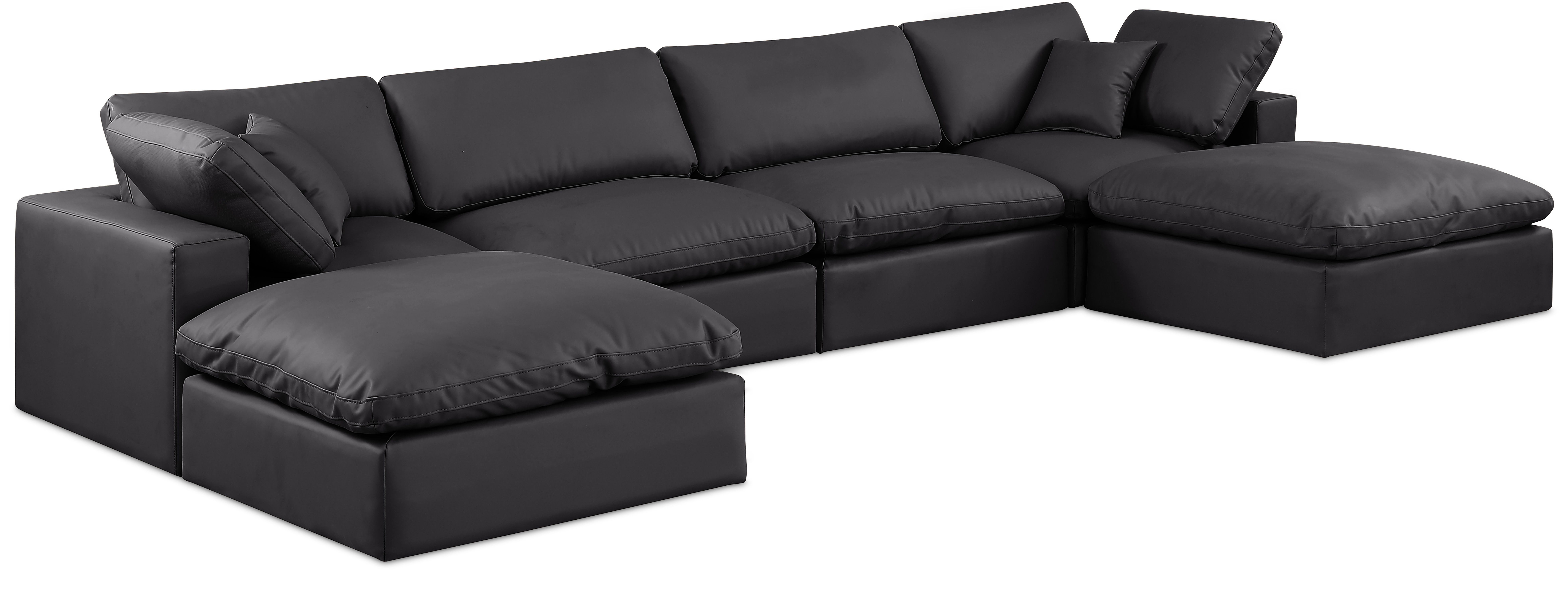 Comfy - 6 Piece Faux Leather Modular Double Chaise Sectional - Charcoal