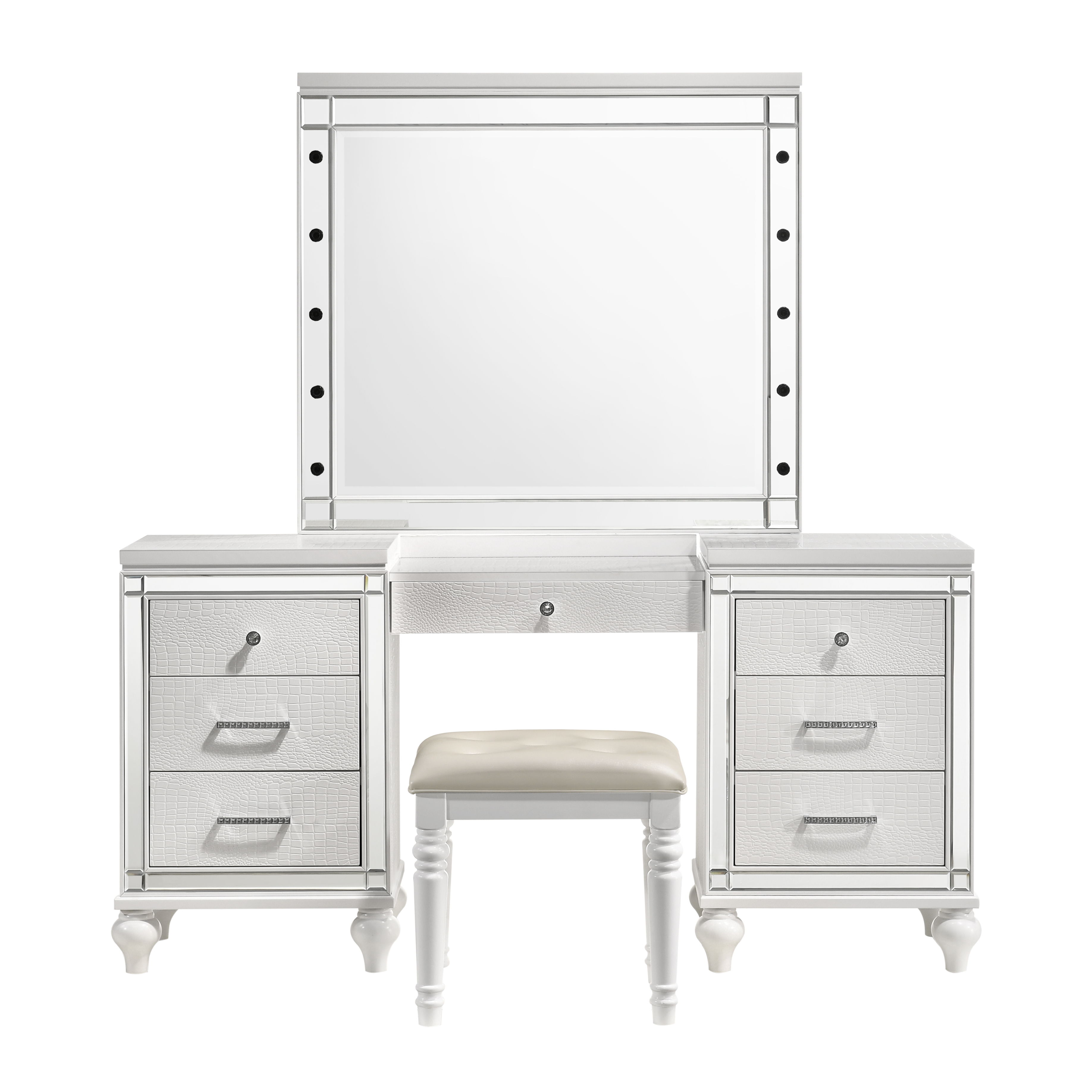 Valentino - Vanity Table & Mirror & Stool - White