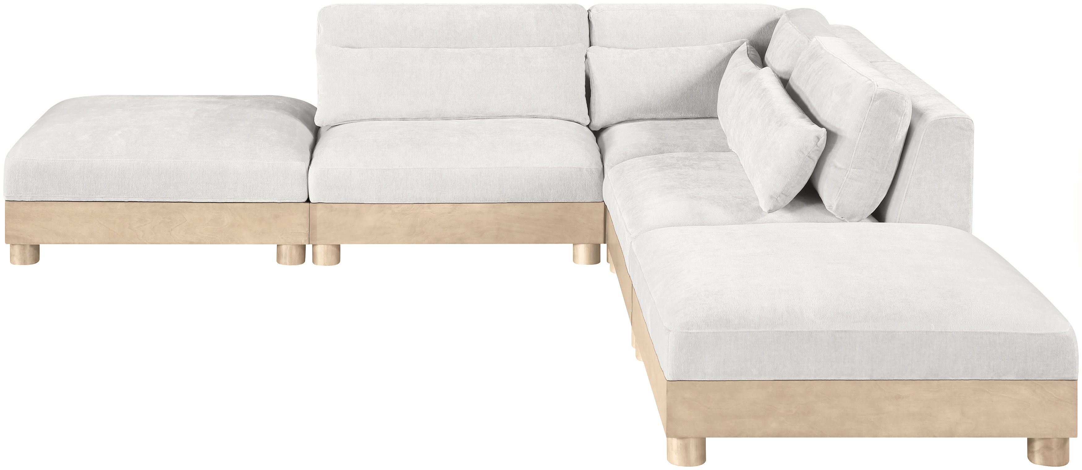 Turin - 120" Chenille Fabric Upholstered 5 Piece Modular Sectional (2 Armless Chairs, 1 Corner Chair, 2 Ottomans) - Cream / Natural Oak